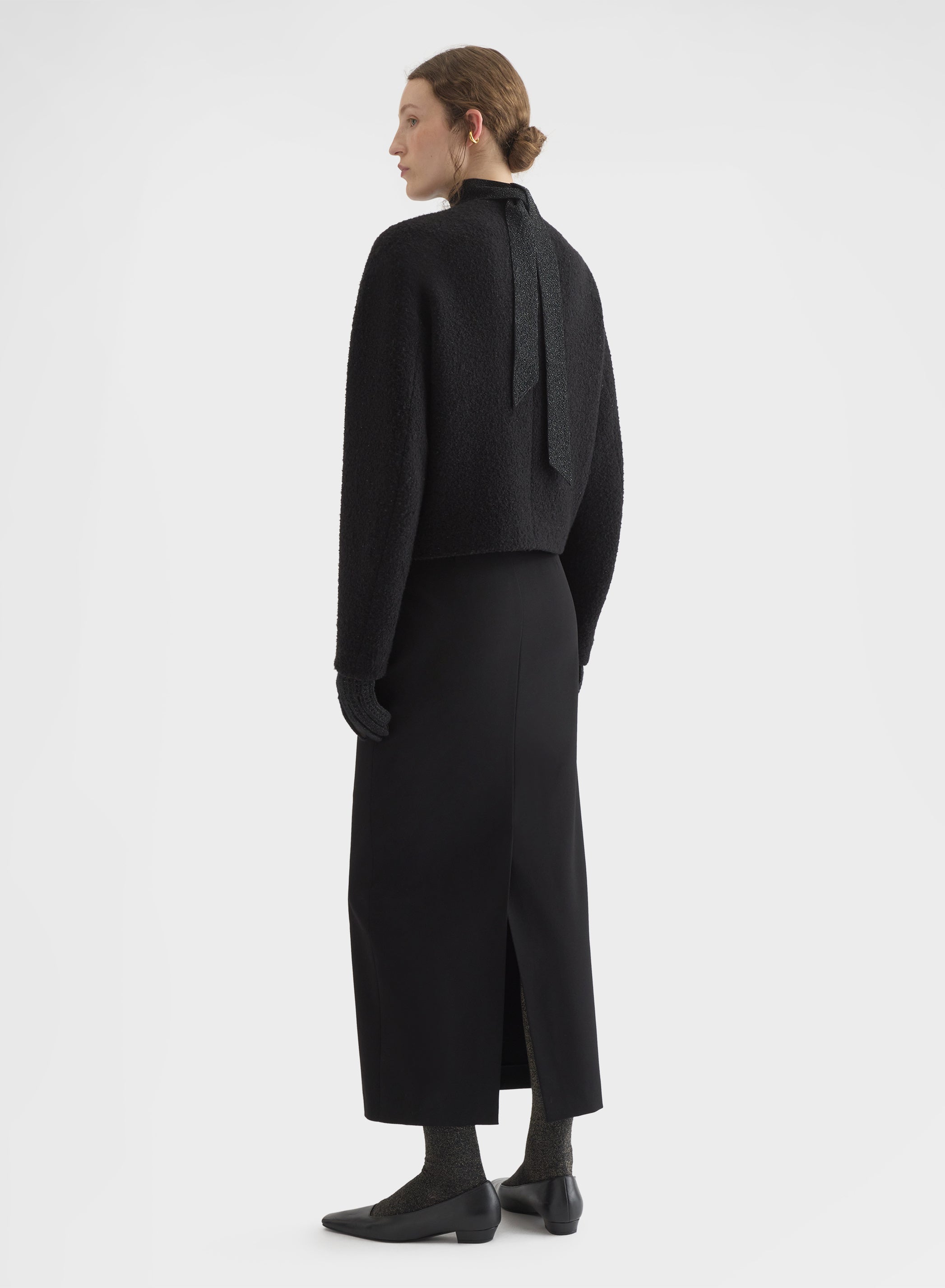FLUID WOOL HIGH WAISTED STRAIGHT SKIRT BLACK