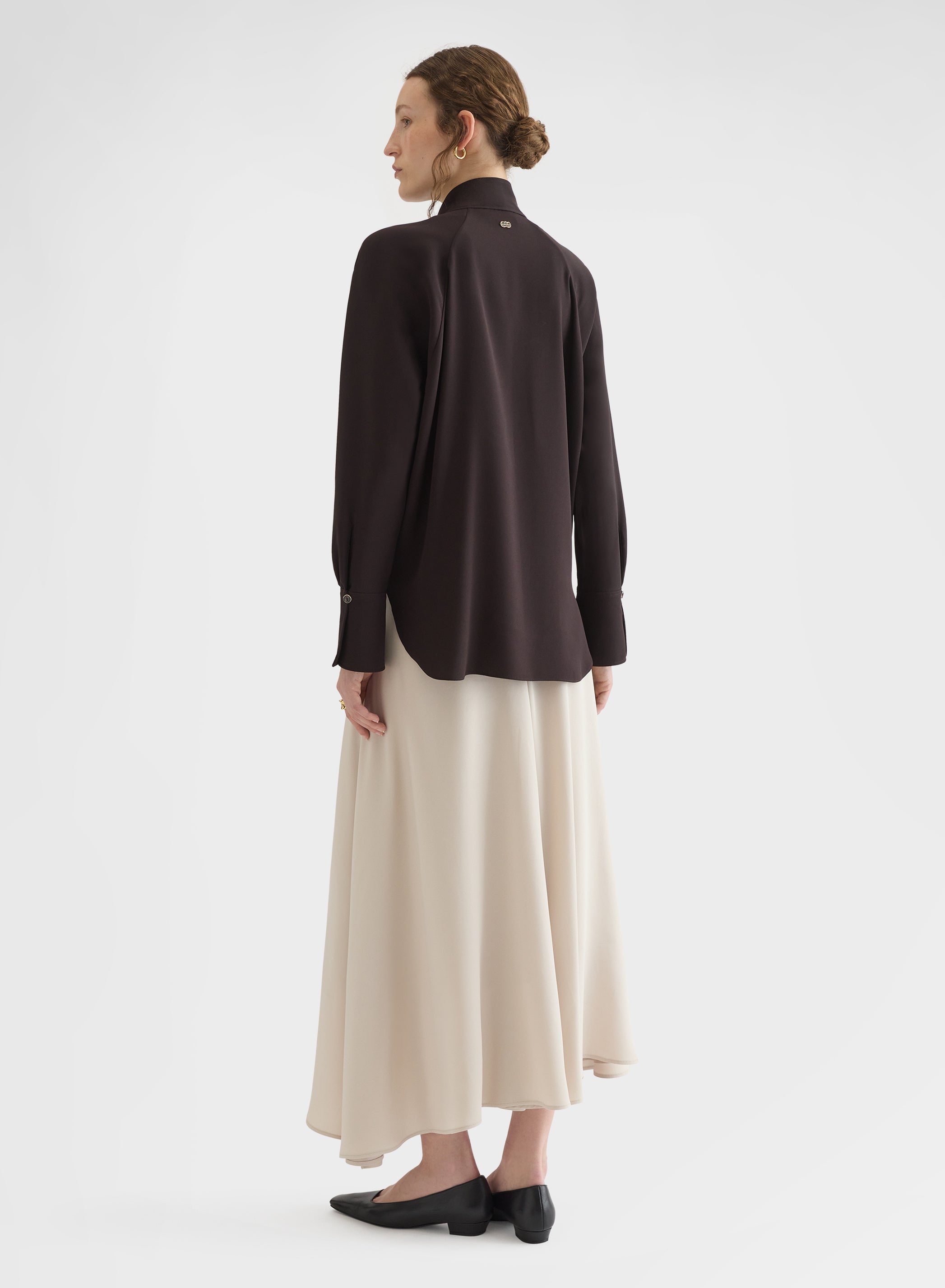 MATT SILK BLEND HIGH WAISTED WIDE MIDI SKIRT GREIGE