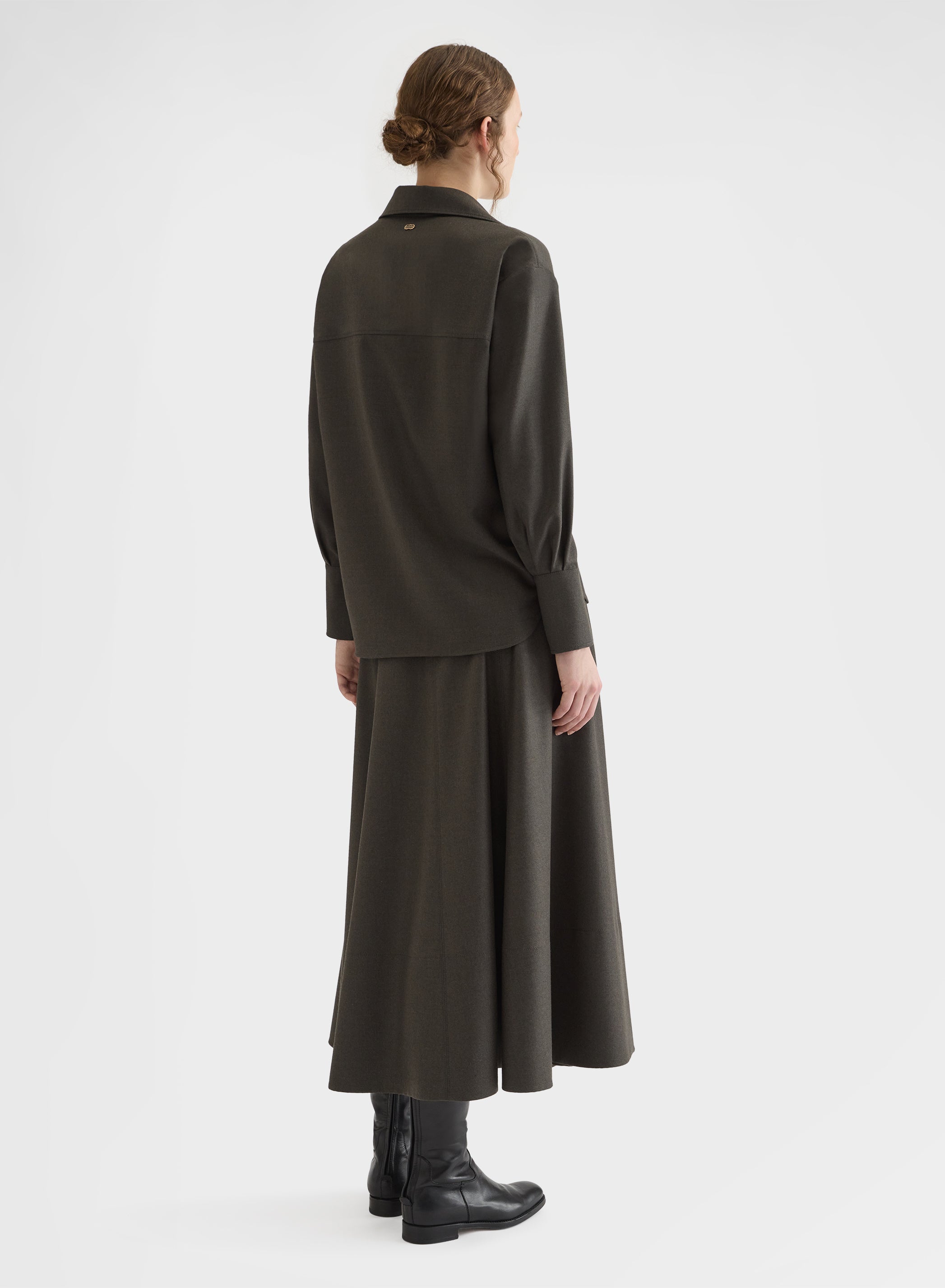 LIGHT WOOL FLANNEL WIDE MIDI SKIRT
