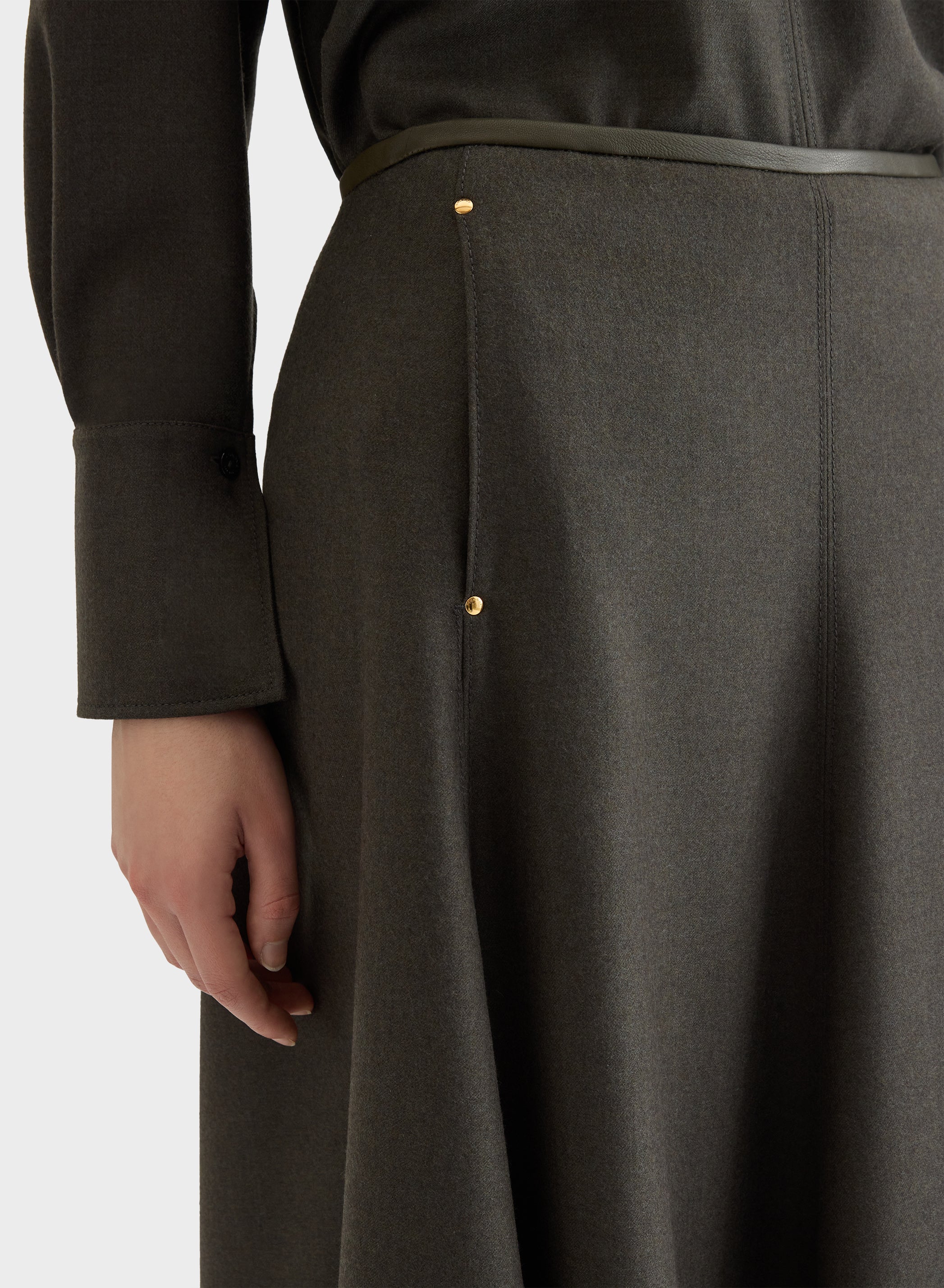 LIGHT WOOL FLANNEL WIDE MIDI SKIRT