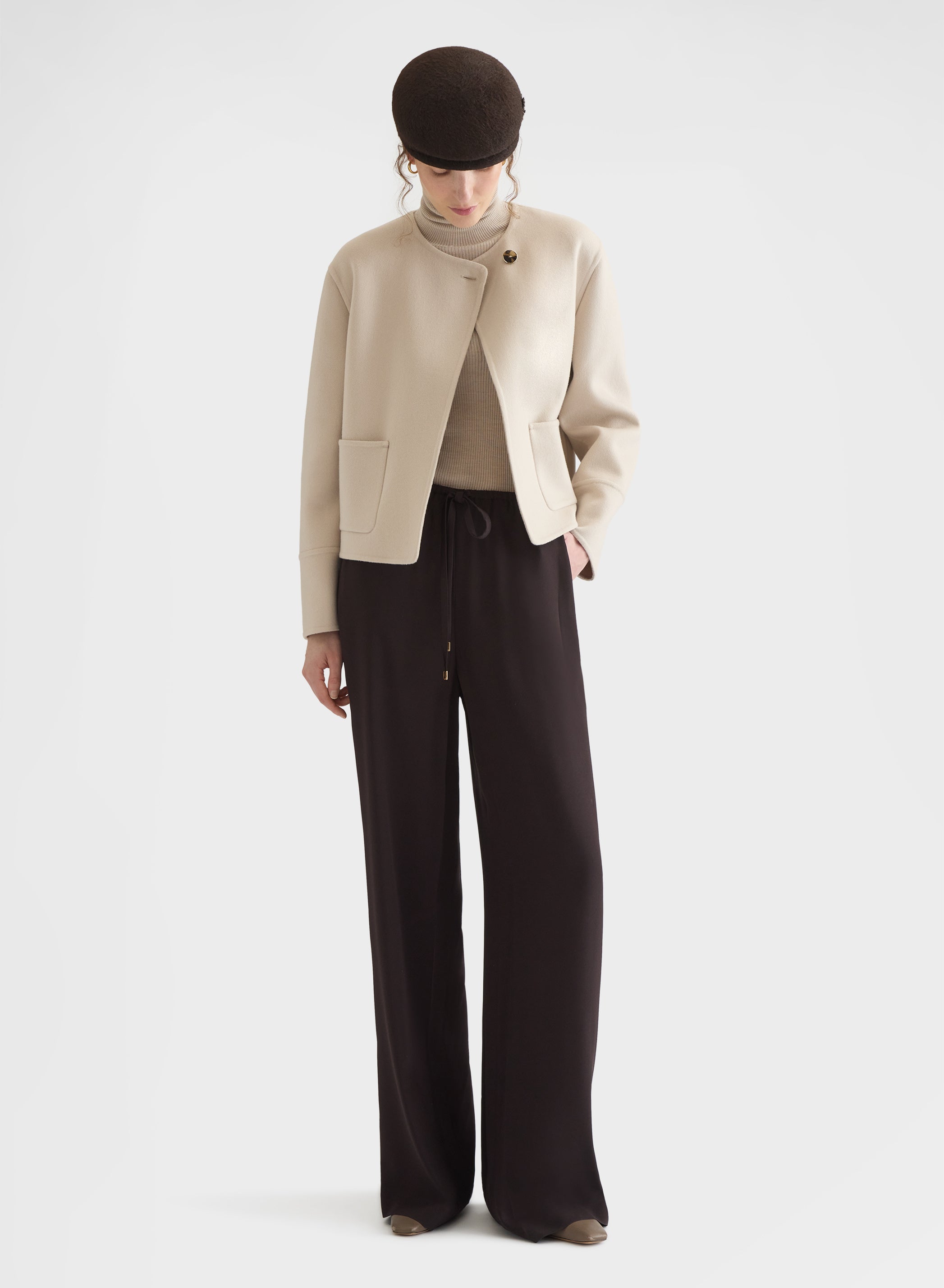 CASHMERE DOUBLE FACE CROPPED JACKET GREIGE