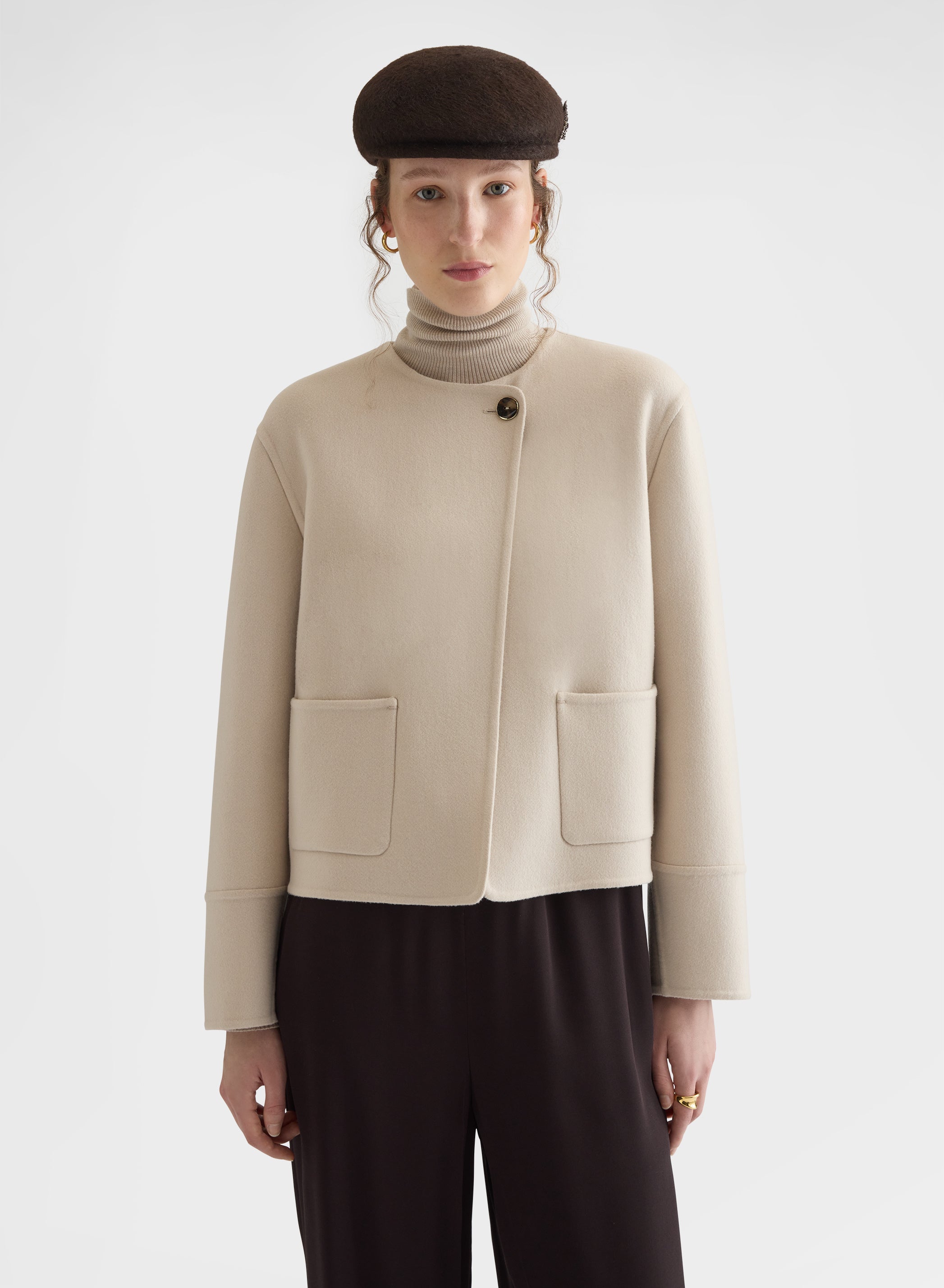 CASHMERE DOUBLE FACE CROPPED JACKET GREIGE