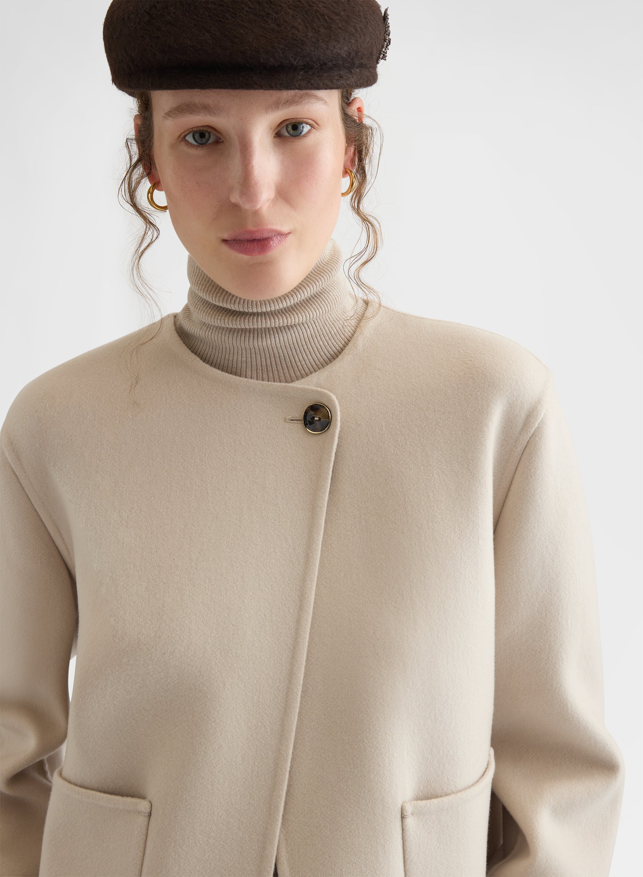 CASHMERE DOUBLE FACE CROPPED JACKET GREIGE