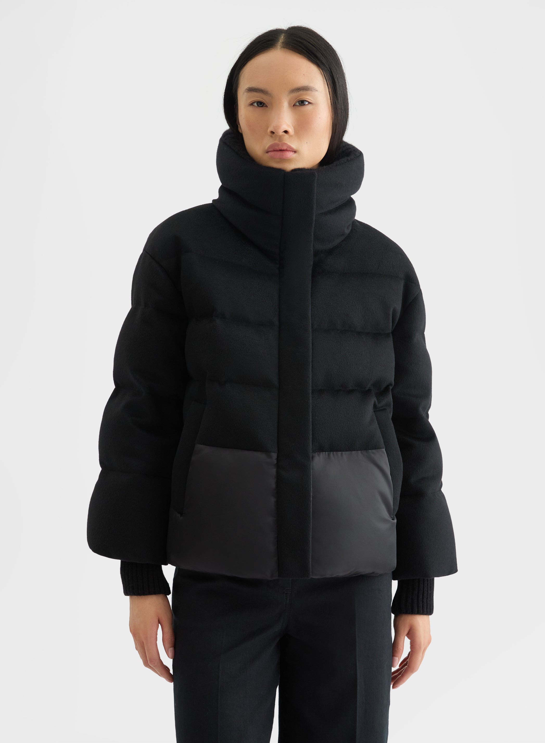CASHMERE DRAP PUFFER JACKET BLACK