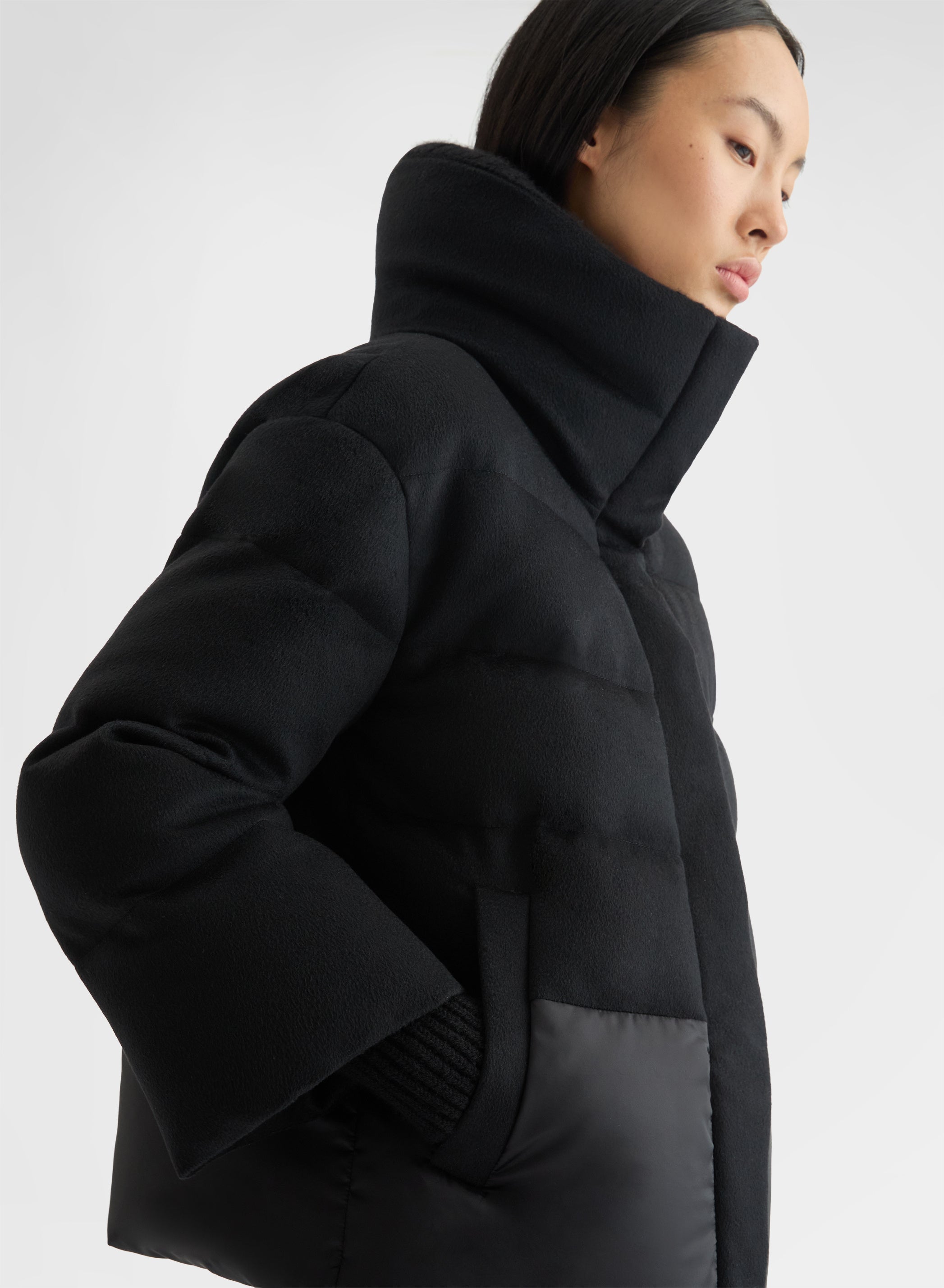 CASHMERE DRAP PUFFER JACKET BLACK