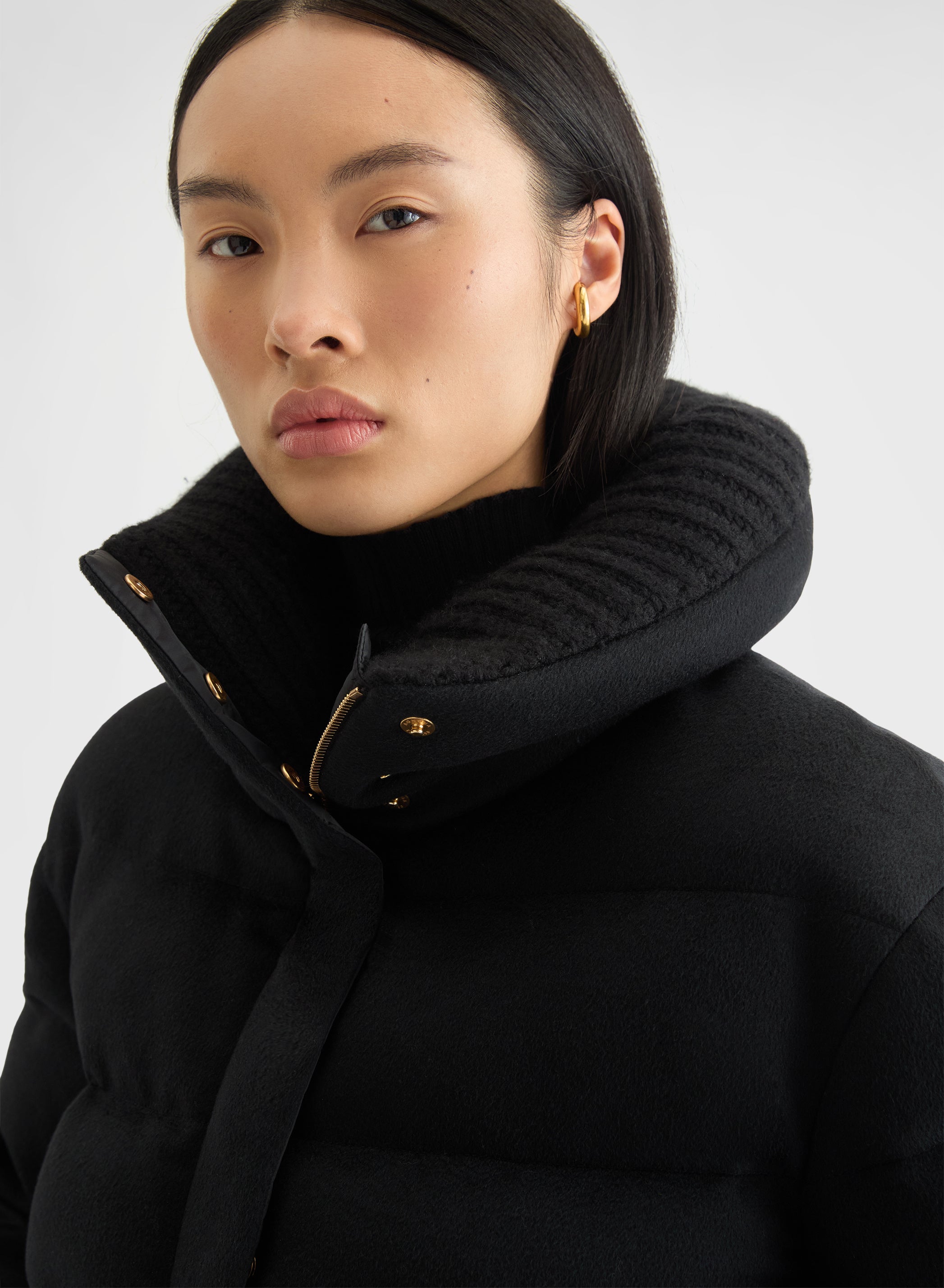 CASHMERE DRAP PUFFER JACKET BLACK