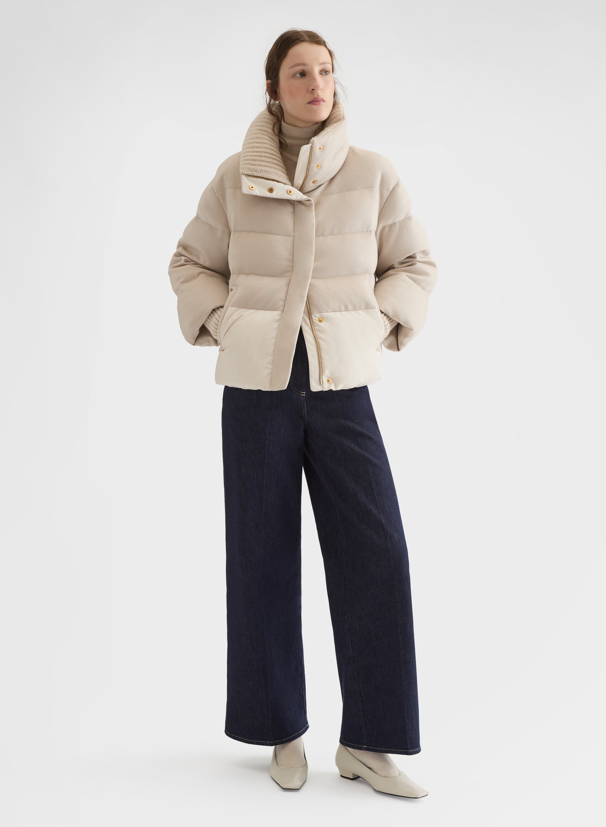 CASHMERE DRAP PUFFER JACKET GREIGE