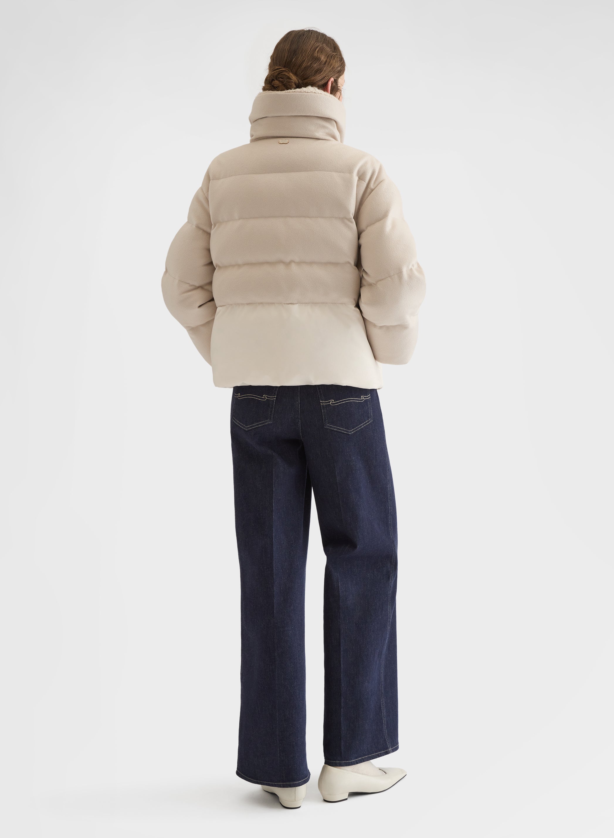 CASHMERE DRAP PUFFER JACKET GREIGE