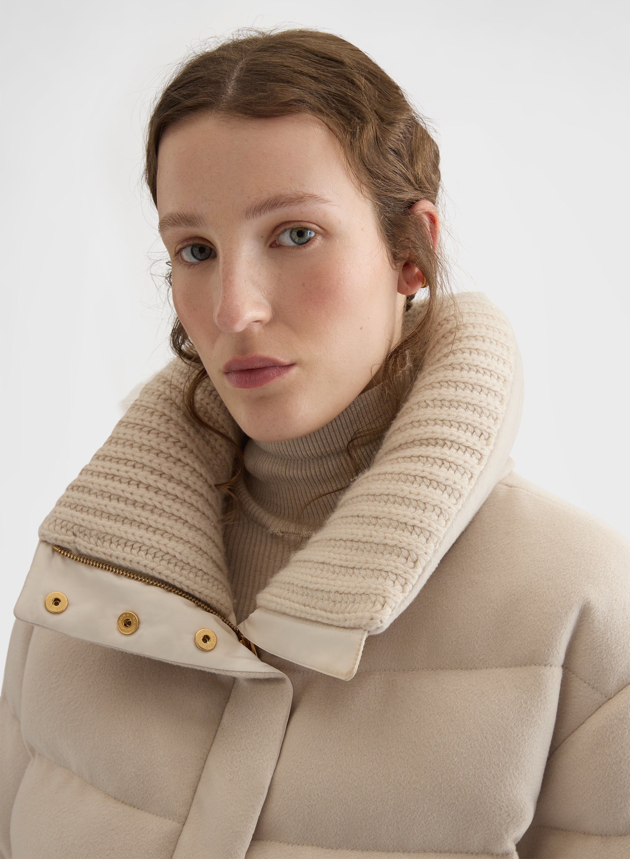 CASHMERE DRAP PUFFER JACKET GREIGE