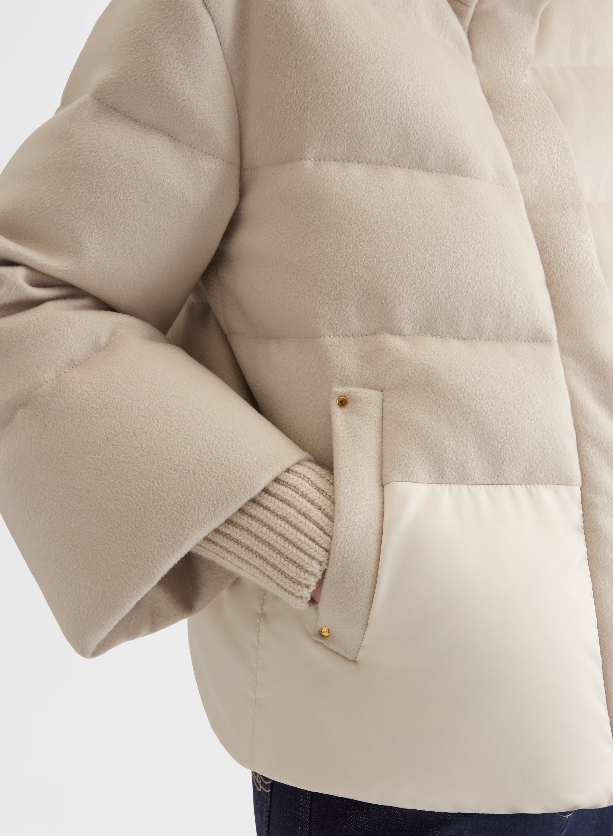 CASHMERE DRAP PUFFER JACKET GREIGE