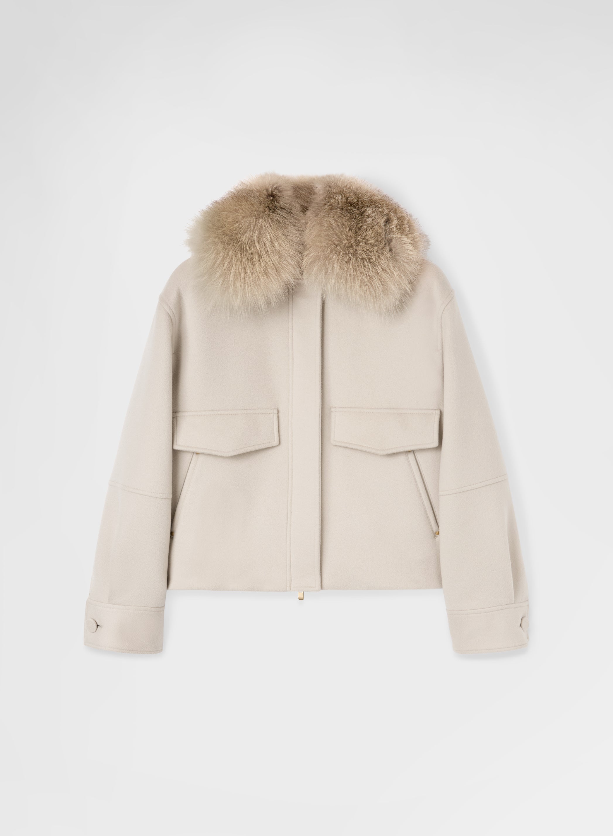 CASHMERE DRAP CROPPED BOMBER GREIGE