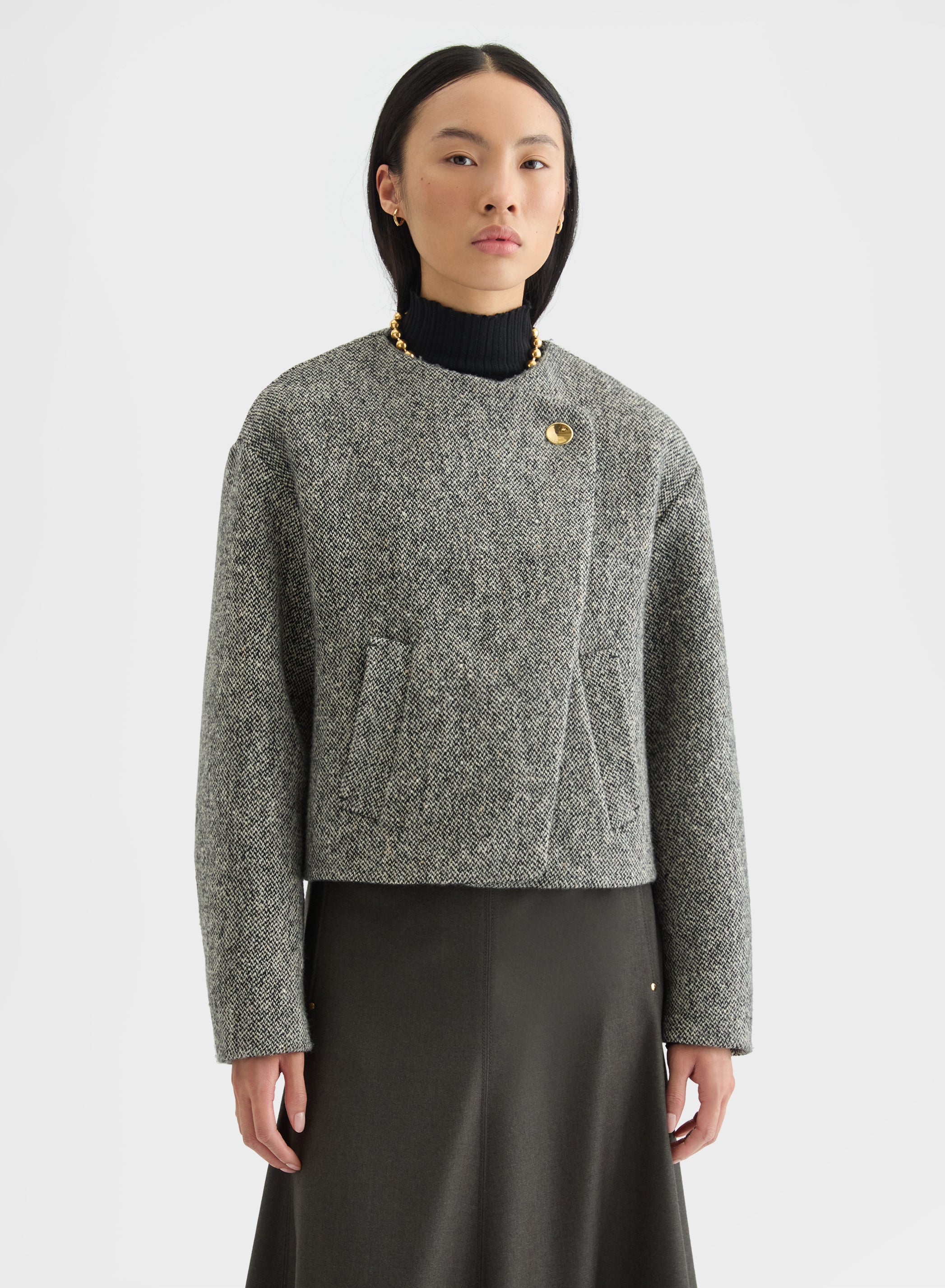 CASHMERE BLEND TWEED DOUBLE FACE CABAN CANVAS