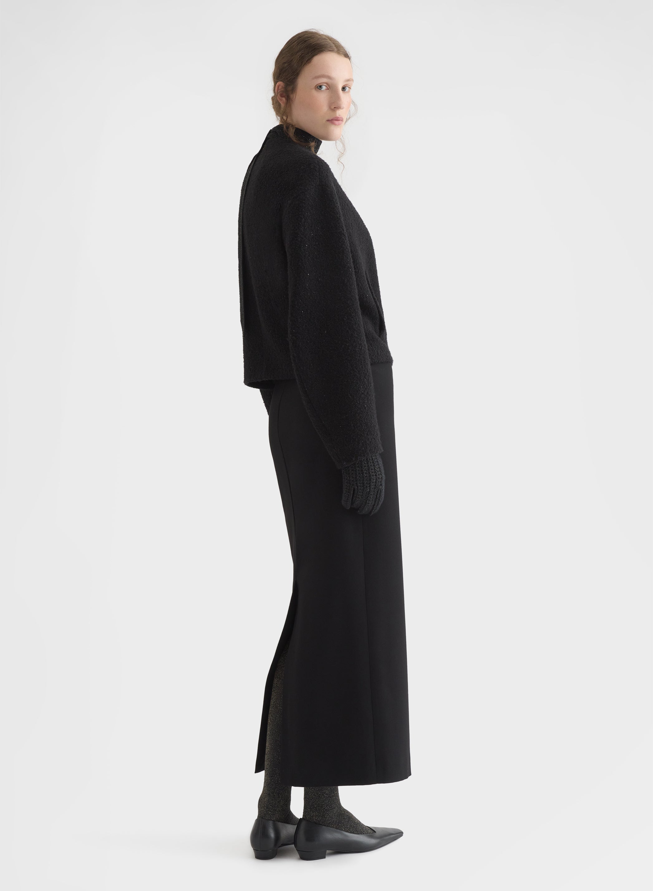 SHIMMERING BOUCLE CROPPED JACKET BLACK