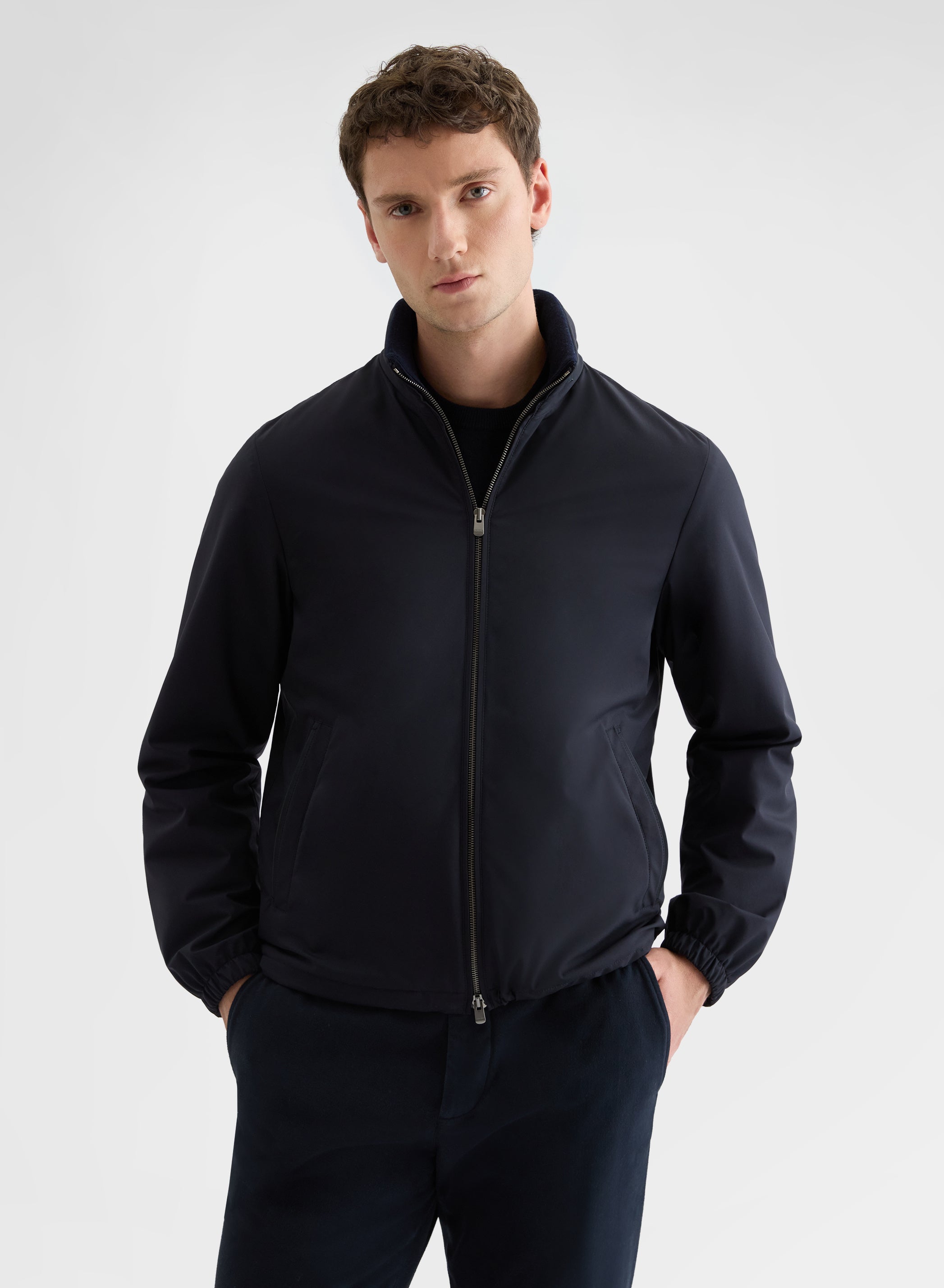 NYLON TECH TWILL HIGH NECK JACKET NAVY