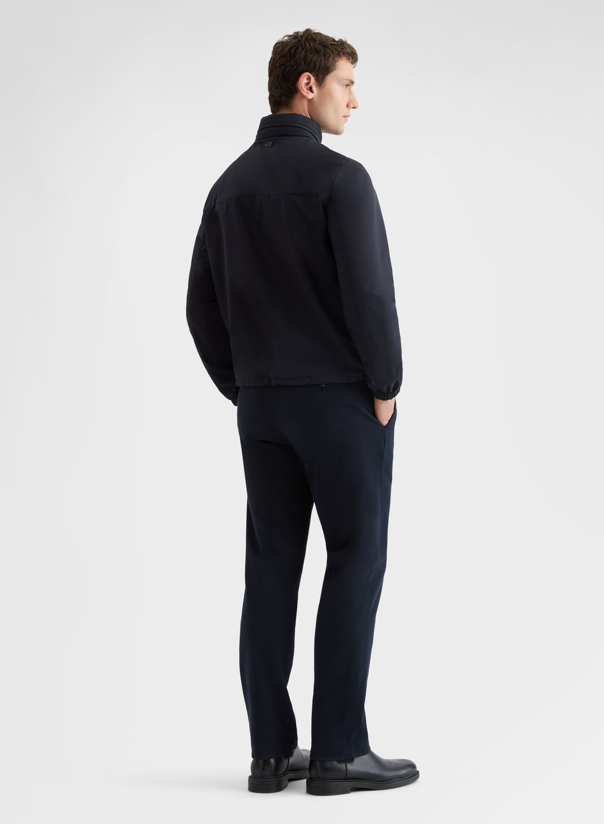 NYLON TECH TWILL HIGH NECK JACKET NAVY