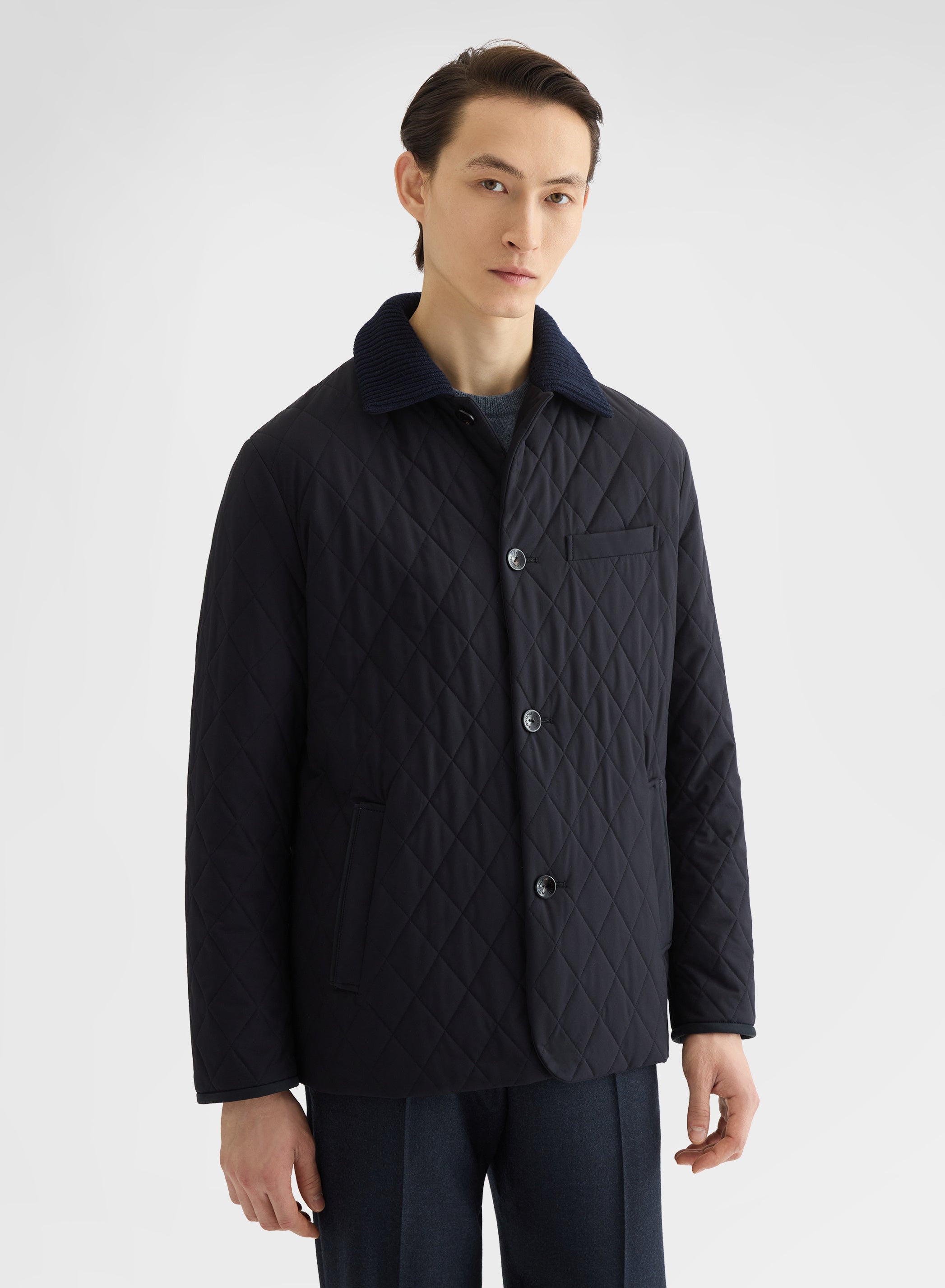NYLON TECH TWILL QUILTED JACKET NAVY