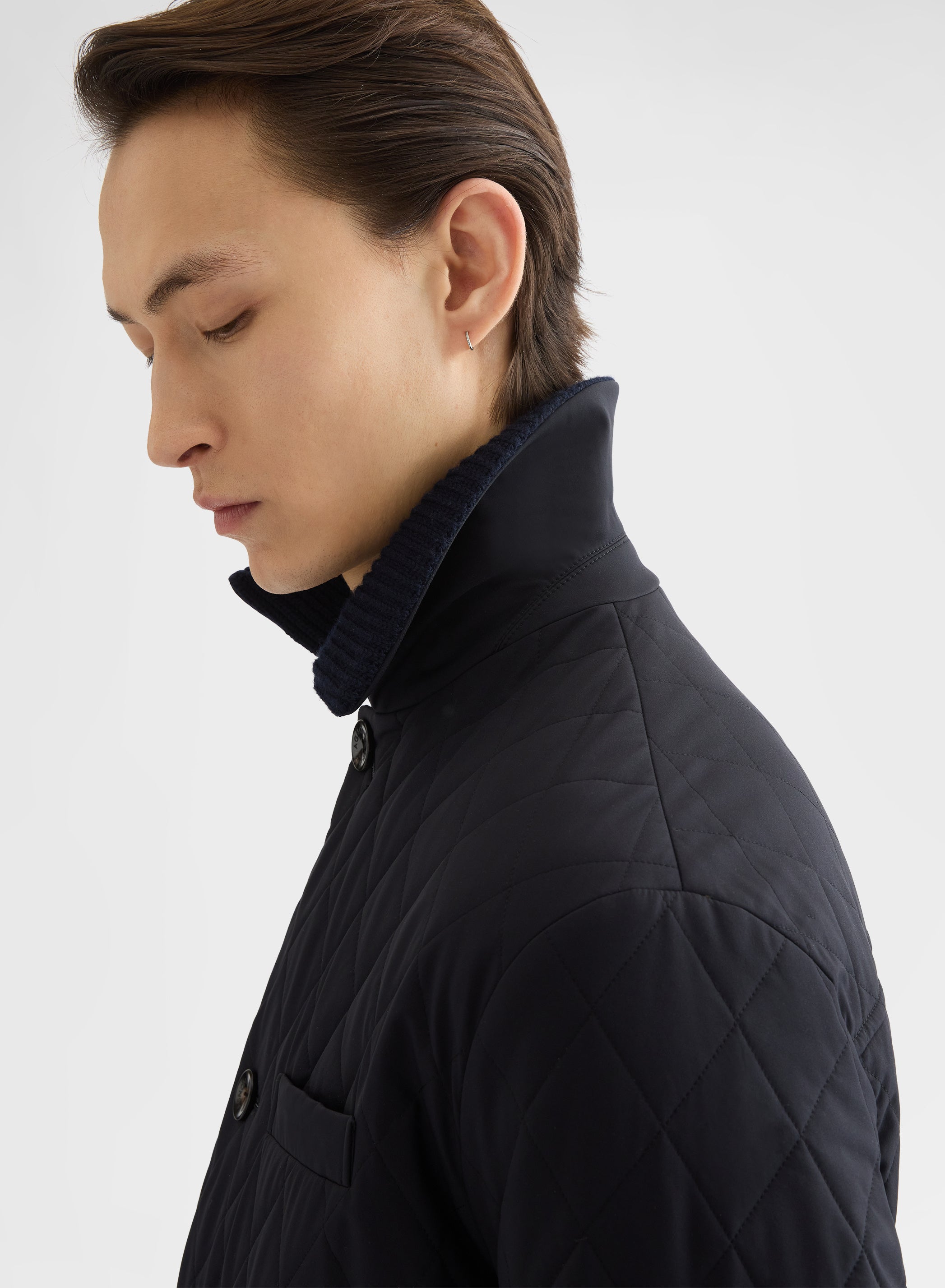 NYLON TECH TWILL QUILTED JACKET NAVY
