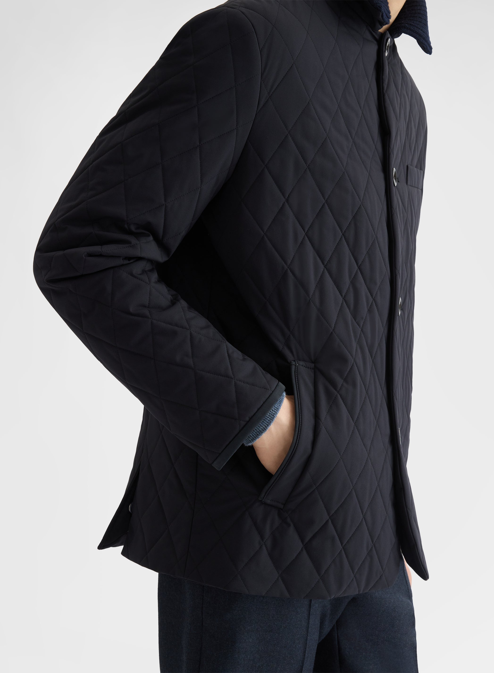 NYLON TECH TWILL QUILTED JACKET NAVY