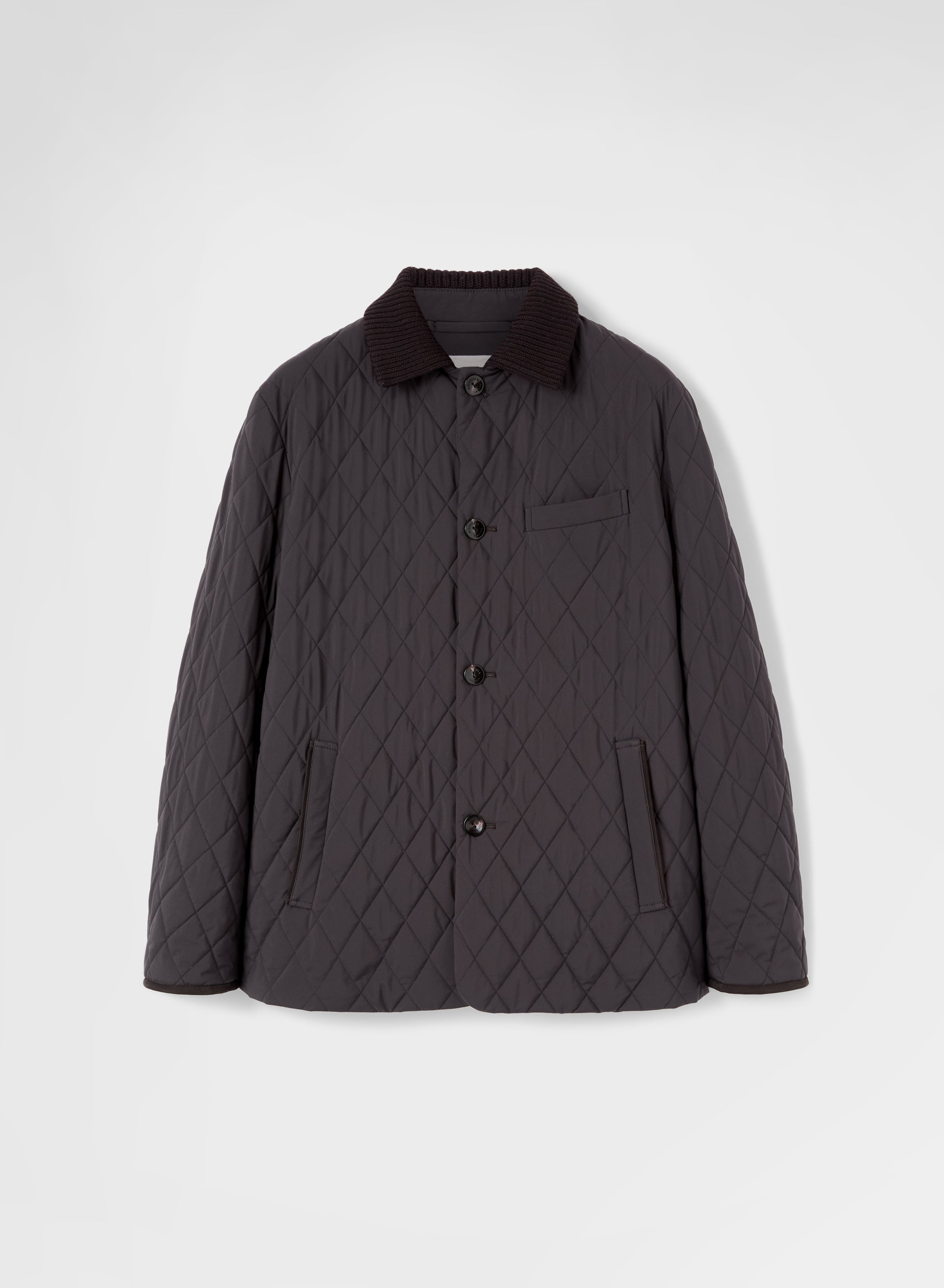 NYLON TECH TWILL QUILTED JACKET CHOCOLATE