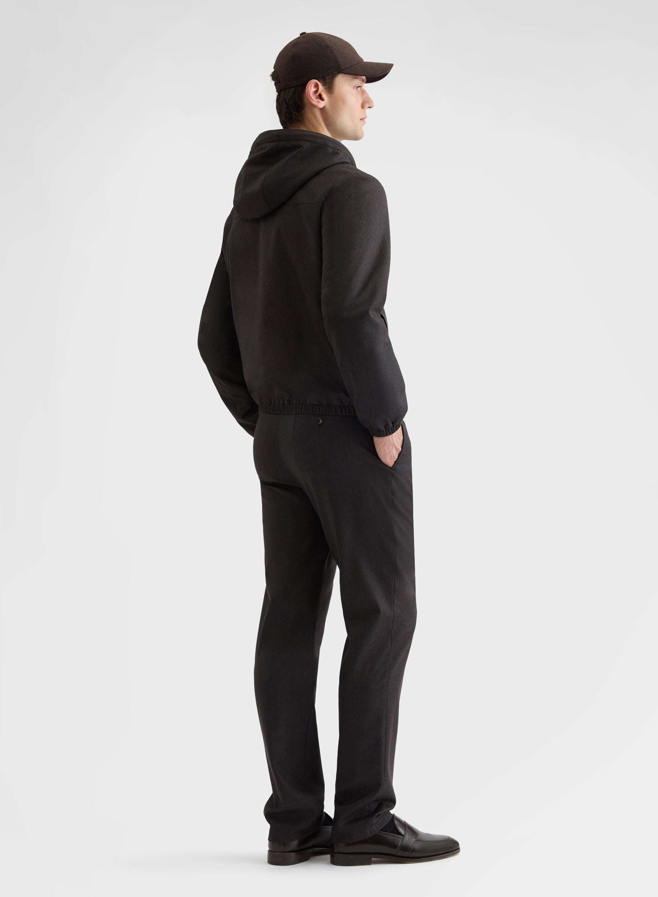 WOOL FLANNEL HOODED BLOUSON EBONY