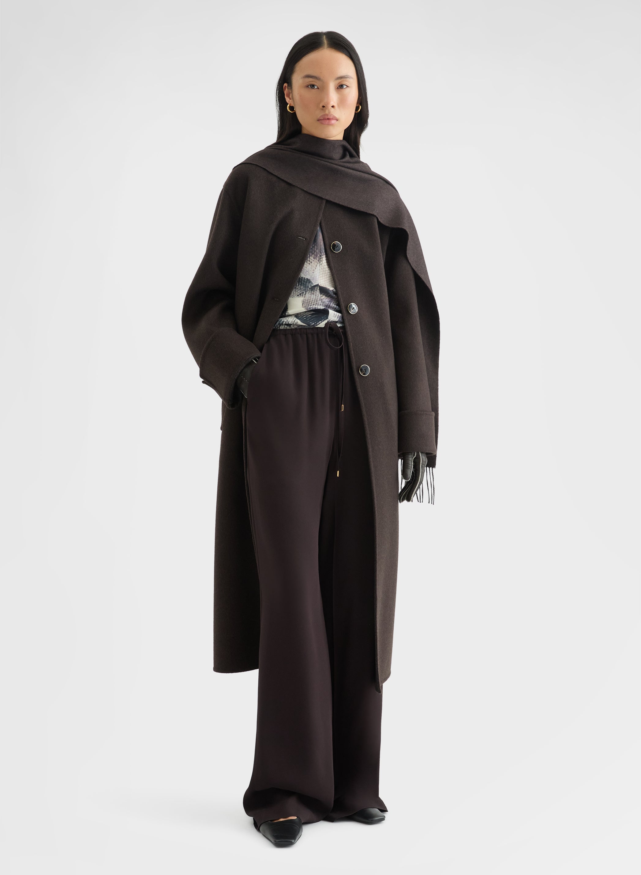 CASHMERE DOUBLE FACE ROUND NECK LONG COAT