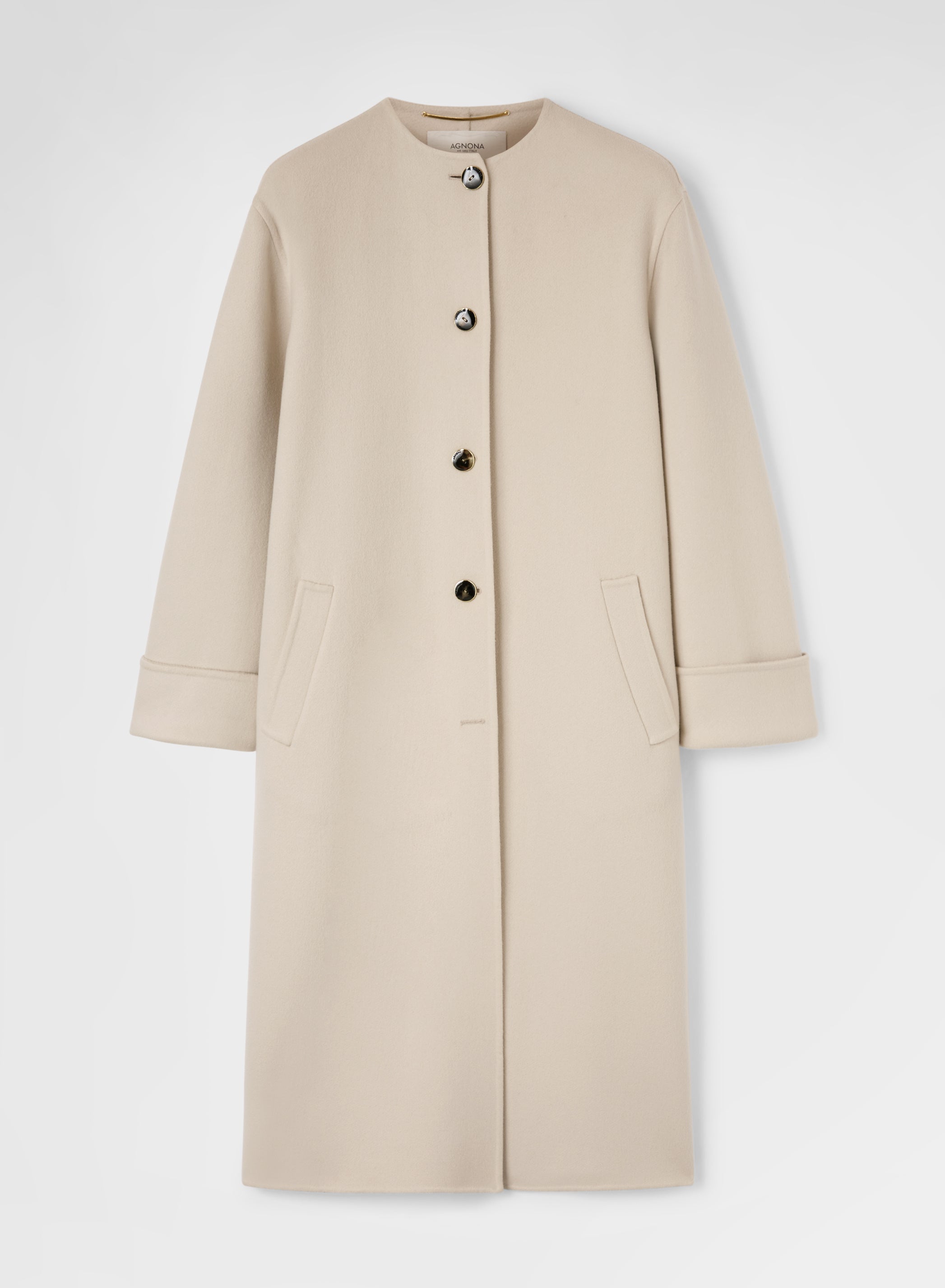 CASHMERE DOUBLE FACE ROUND NECK LONG COAT GREIGE