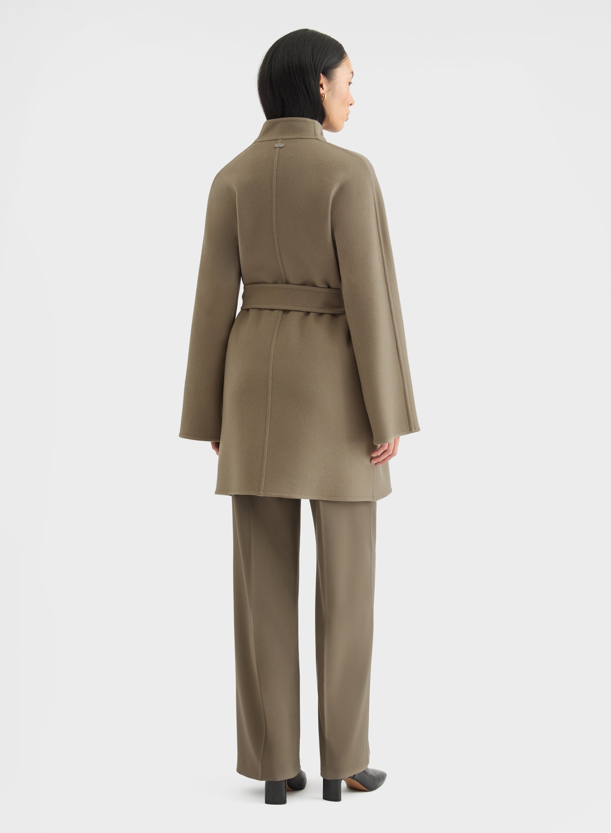 MATT CASHMERE DOUBLE FACE HIGH NECK BELTED COAT