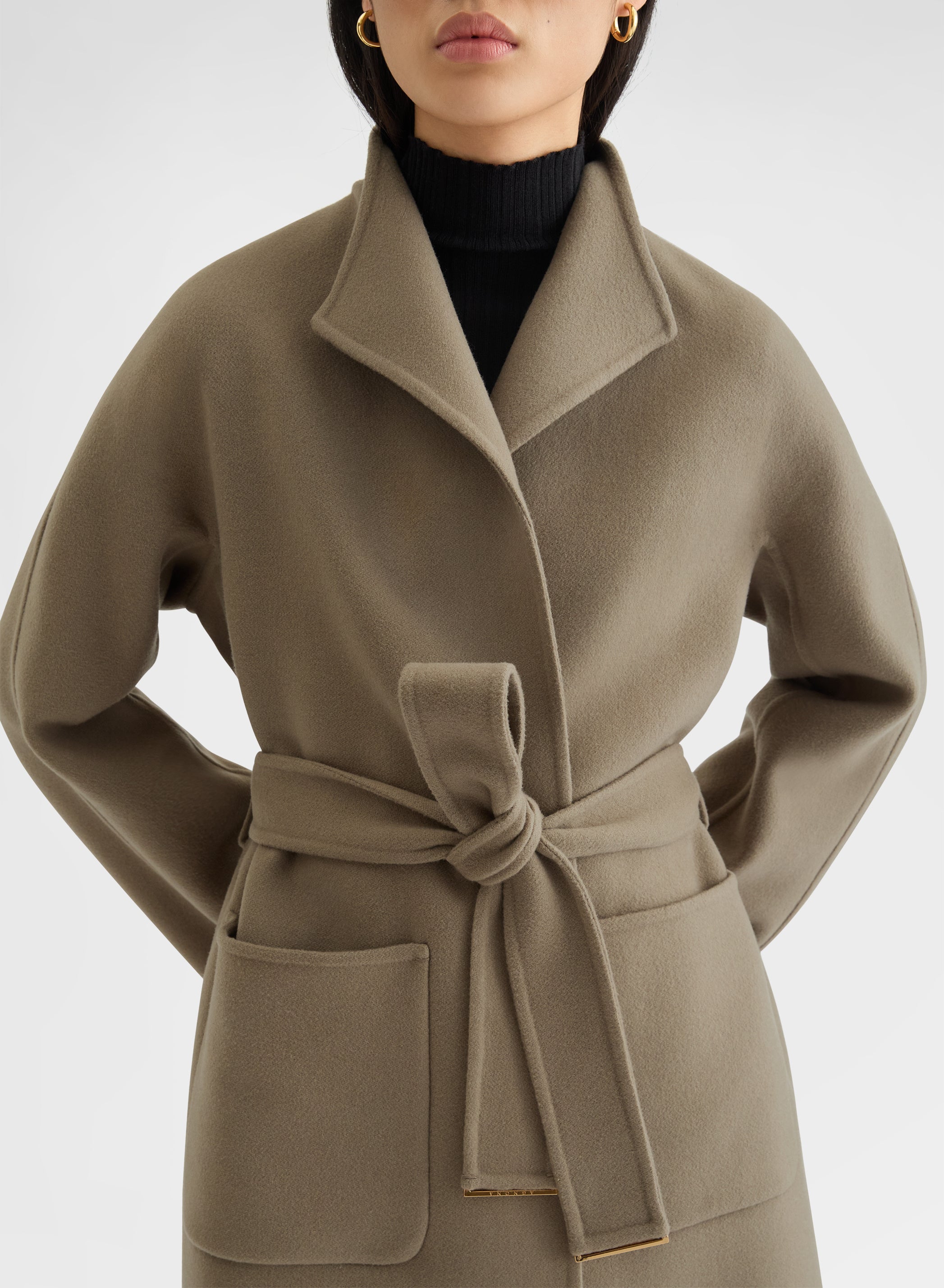 MATT CASHMERE DOUBLE FACE HIGH NECK BELTED COAT