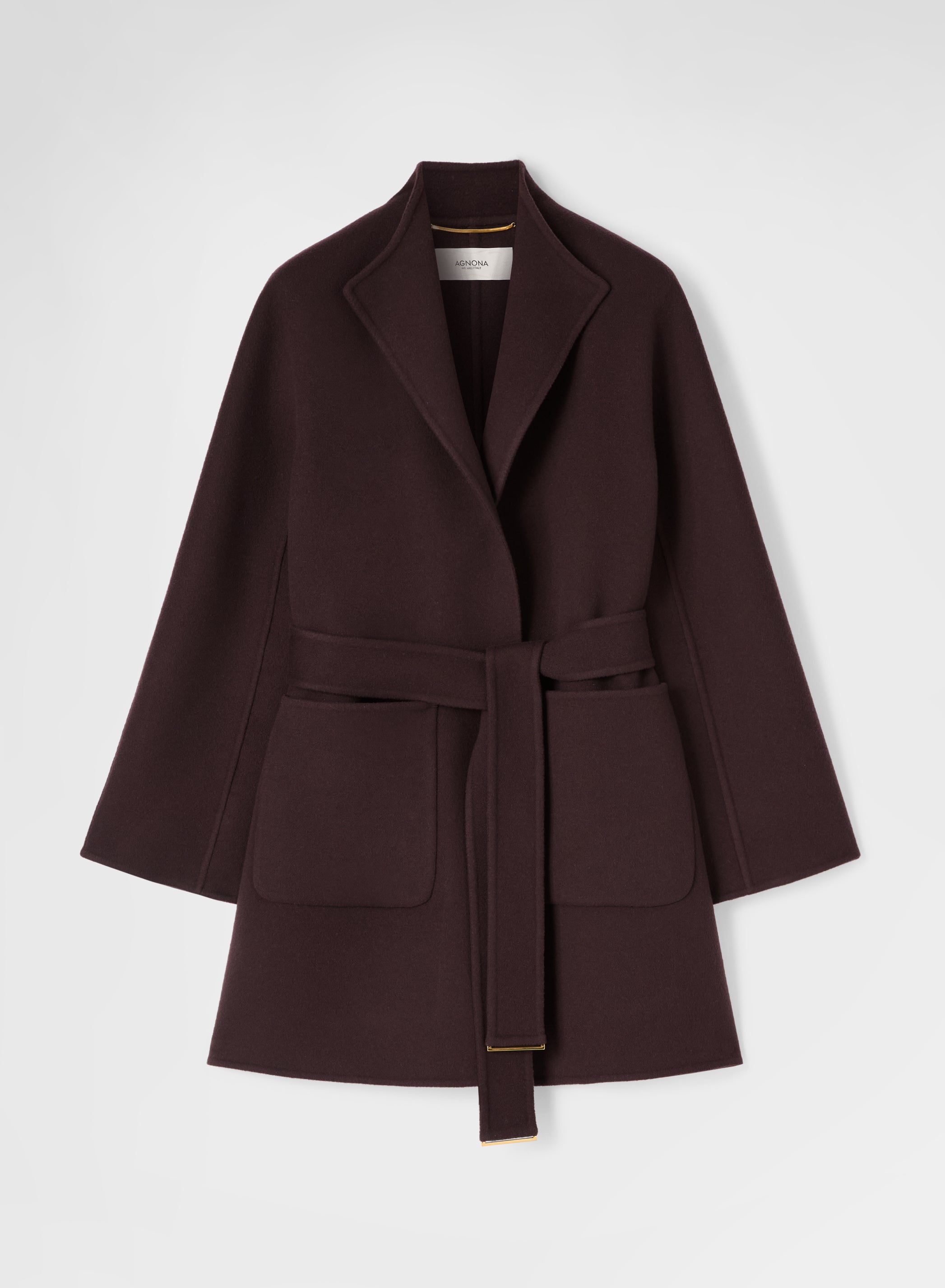 MATT CASHMERE DOUBLE FACE HIGH NECK BELTED COAT BURGUNDY