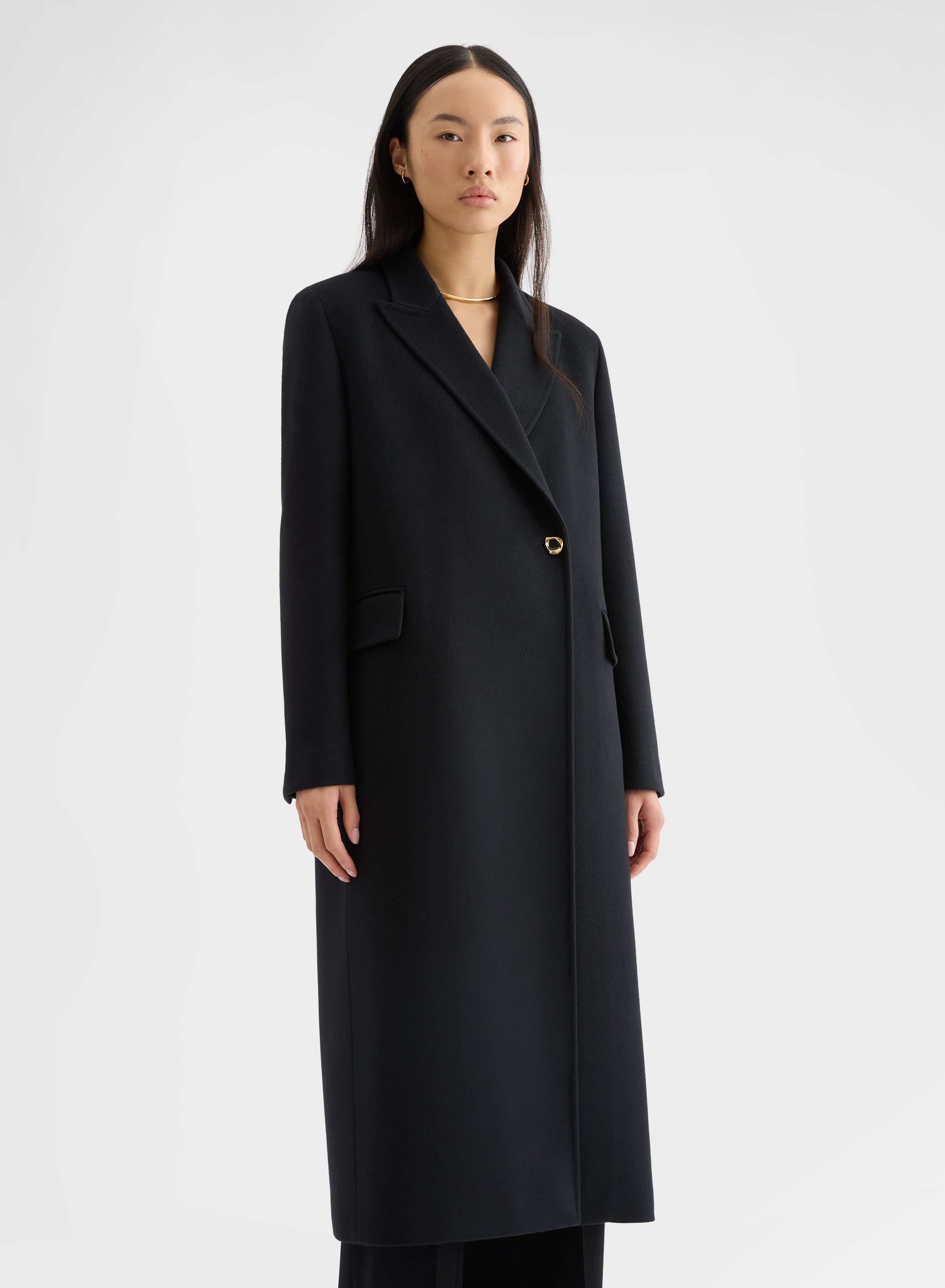 CASHMERE DRAP LONG COAT BLACK