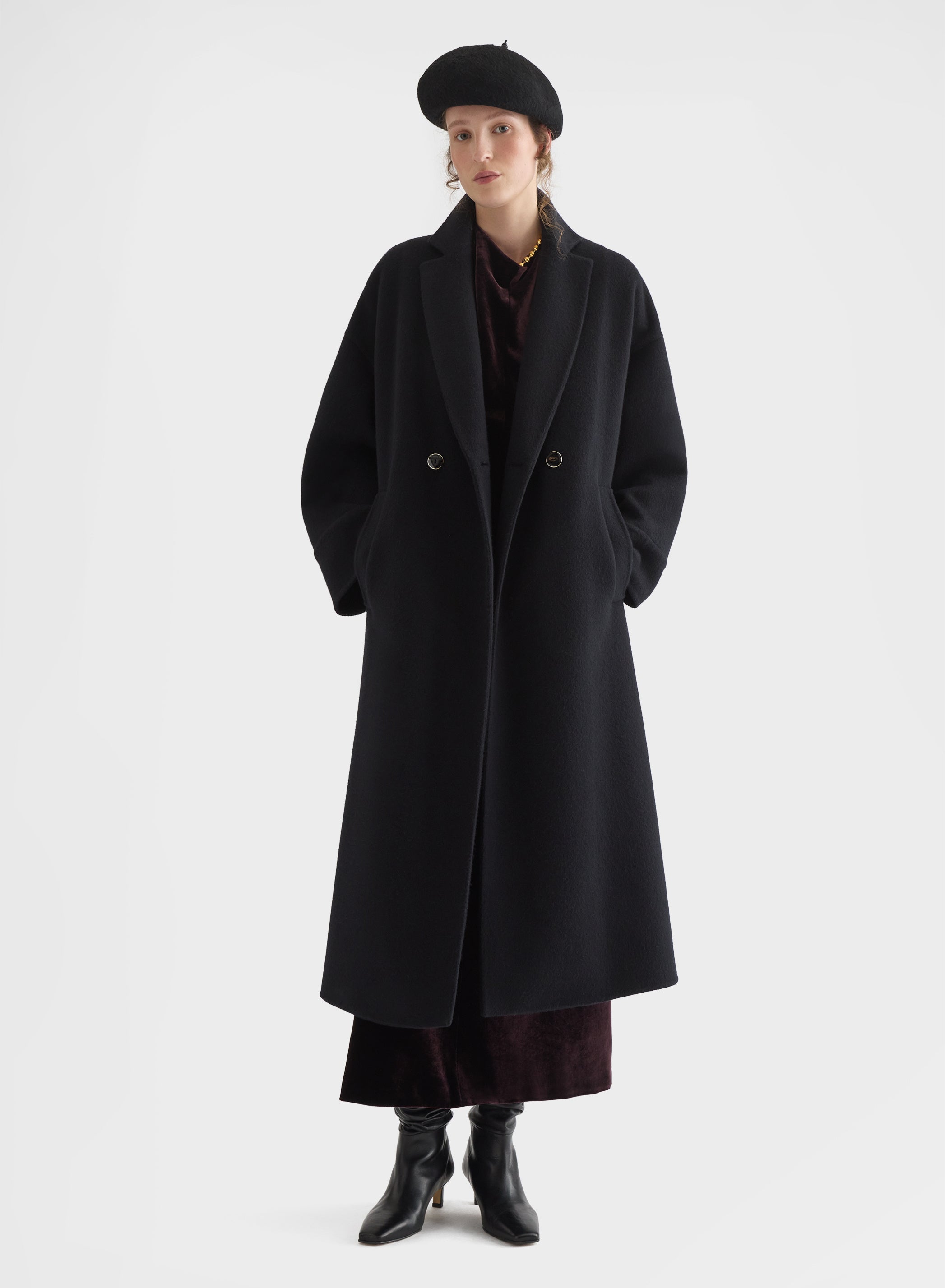 MATT CASHMERE DOUBLE FACE DOUBLE BREASTED COAT BLACK