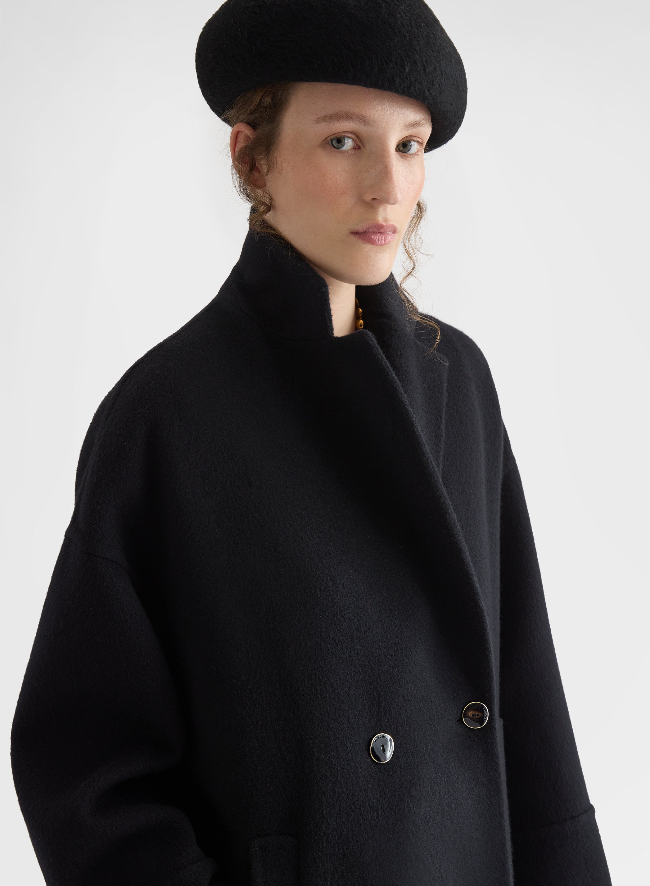 MATT CASHMERE DOUBLE FACE DOUBLE BREASTED COAT BLACK