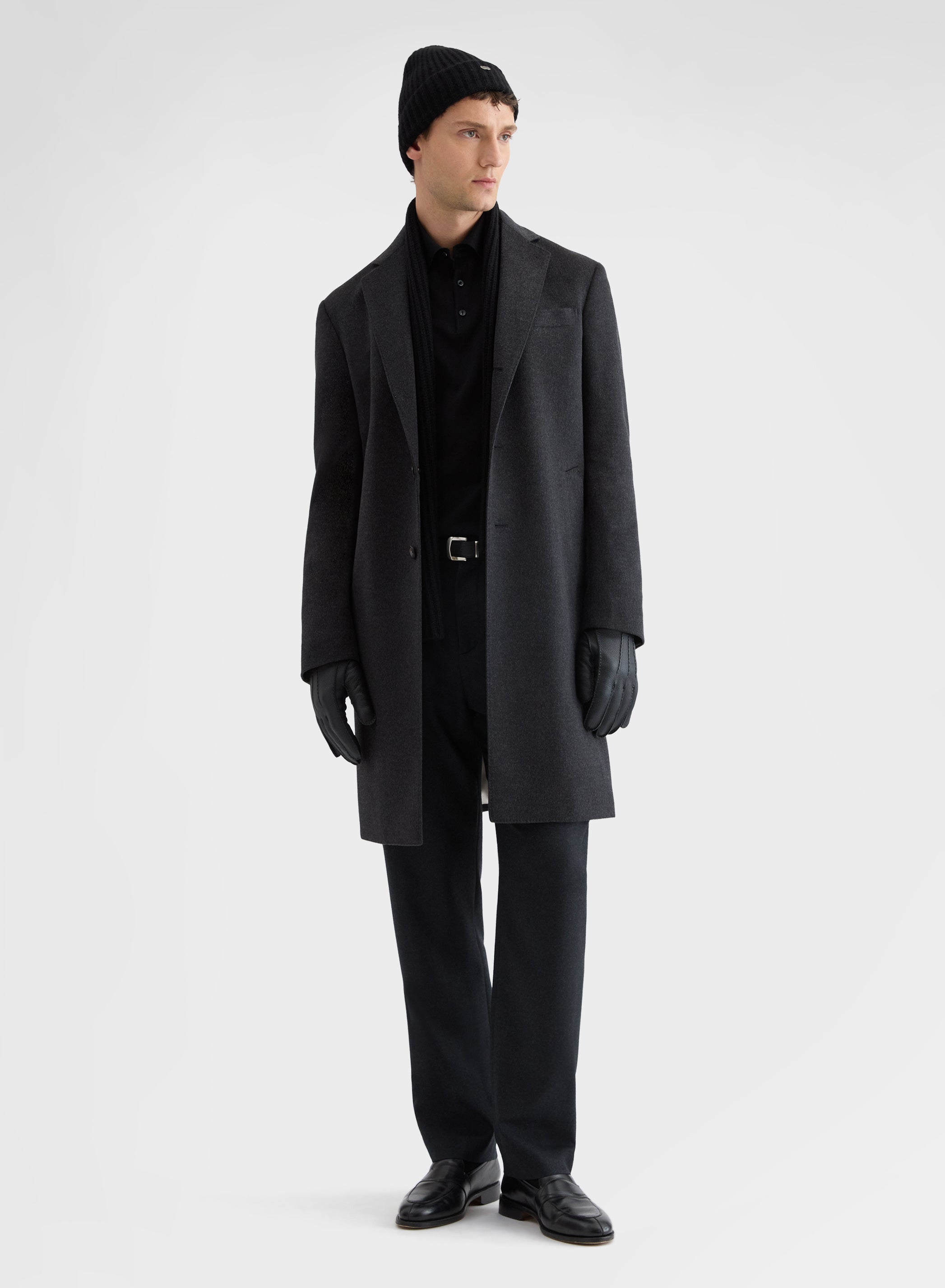 CASHMERE DRAP SINGLE BREASTED COAT CHARCOAL