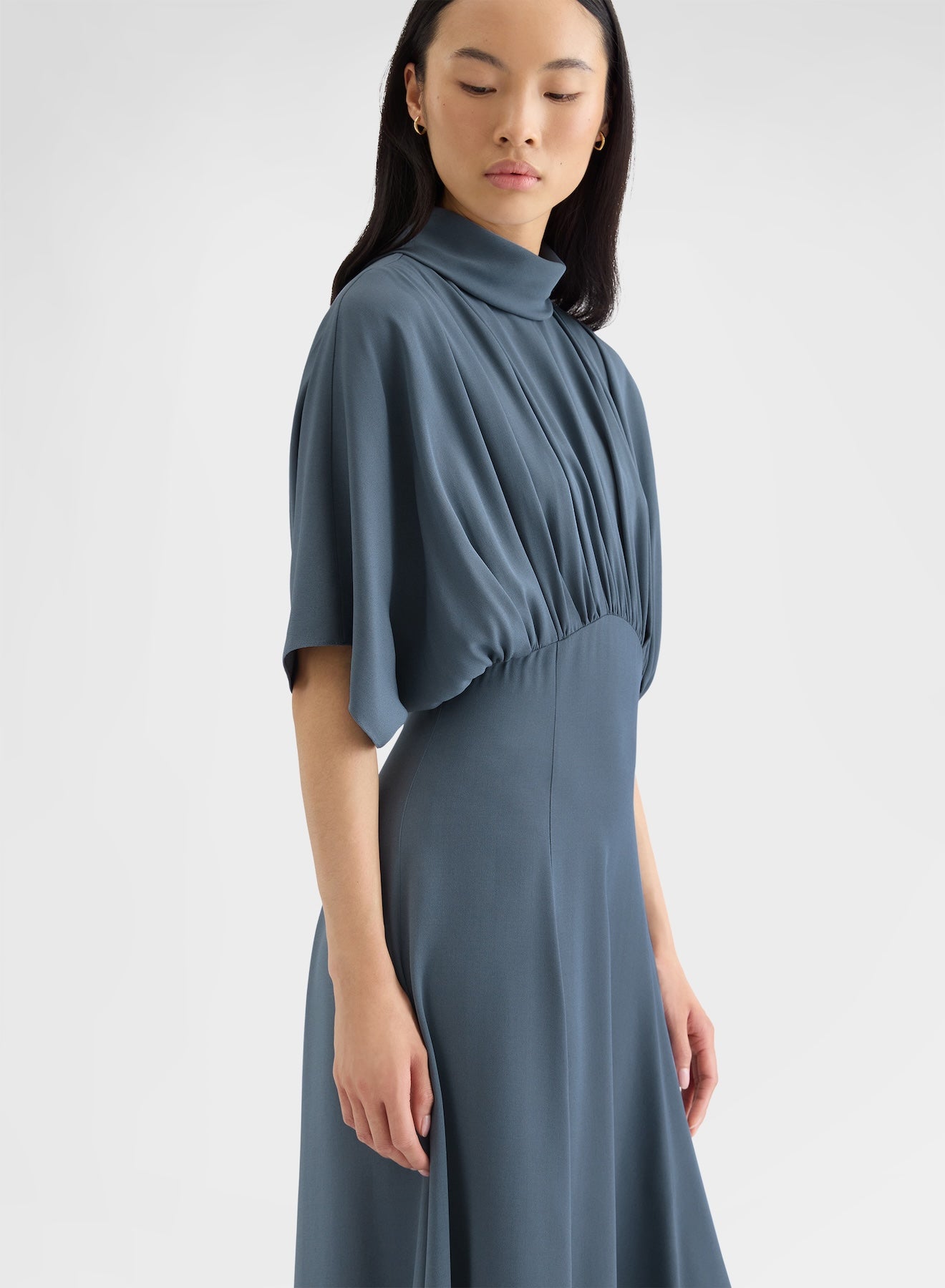 MATT SILK BLEND DRAPED KIMONO DRESS DARK POWDER