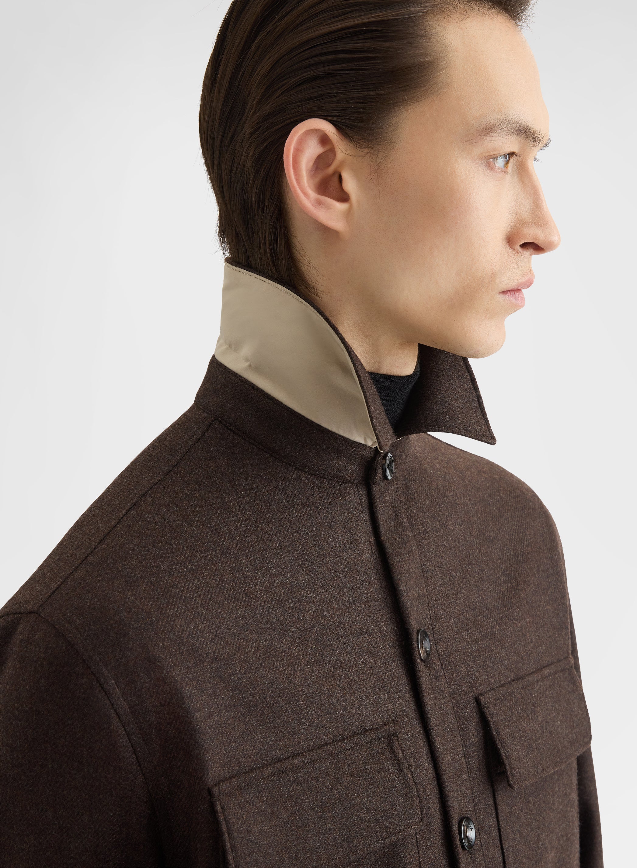 LIGHT CASHMERE MELANGE RAINWEAVER PADDED OVERSHIRT
