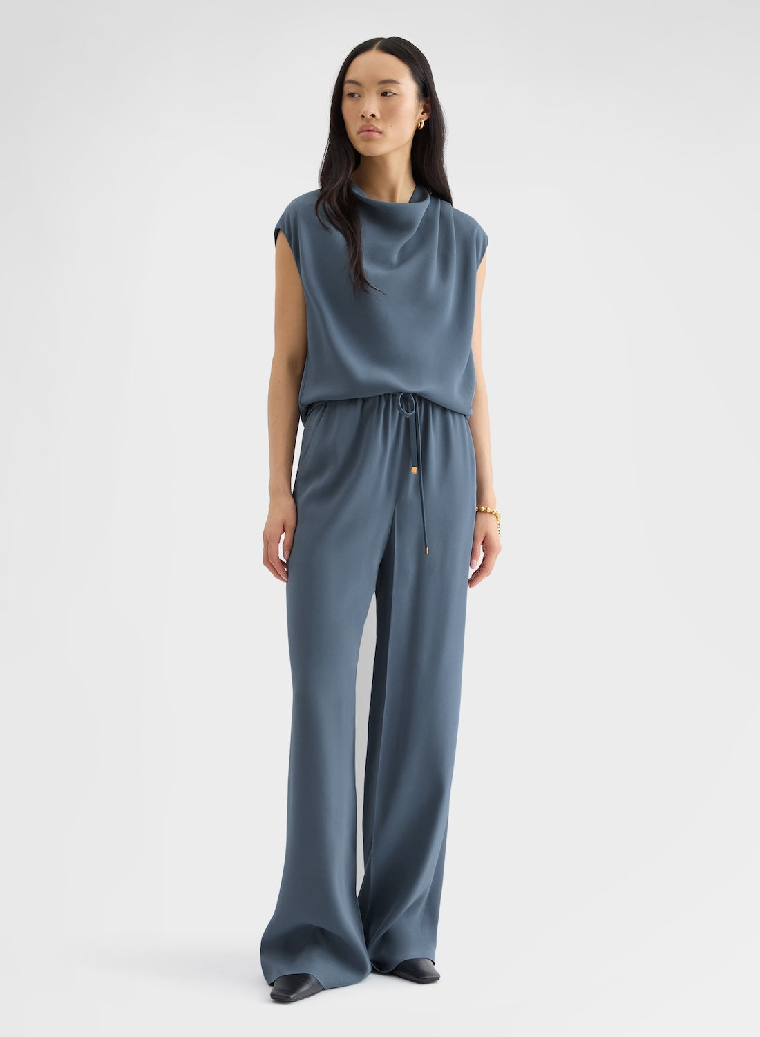 MATT SILK BLEND COWL-NECK TOP DARK POWDER