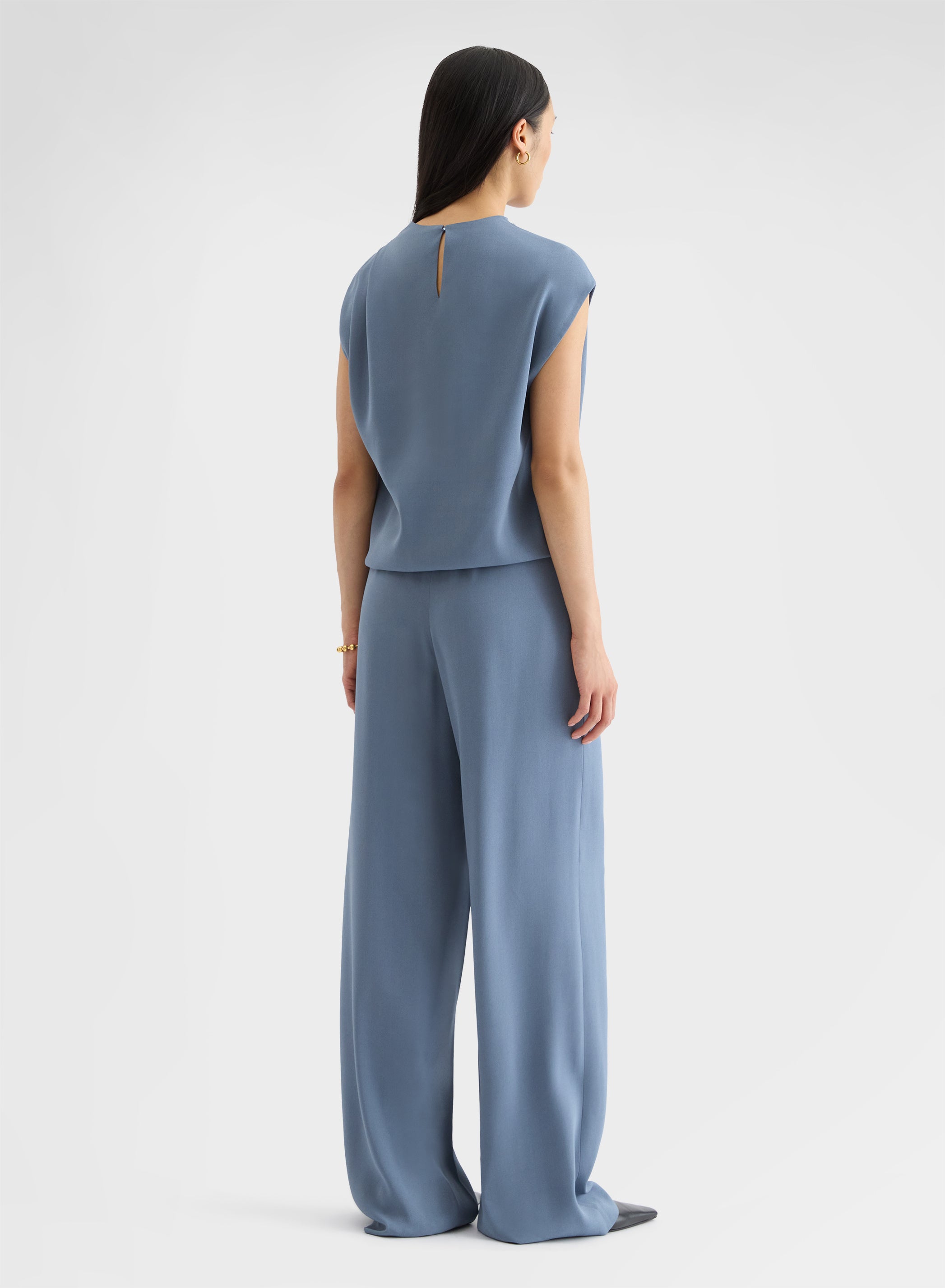 MATT SILK BLEND COWL-NECK TOP DARK POWDER