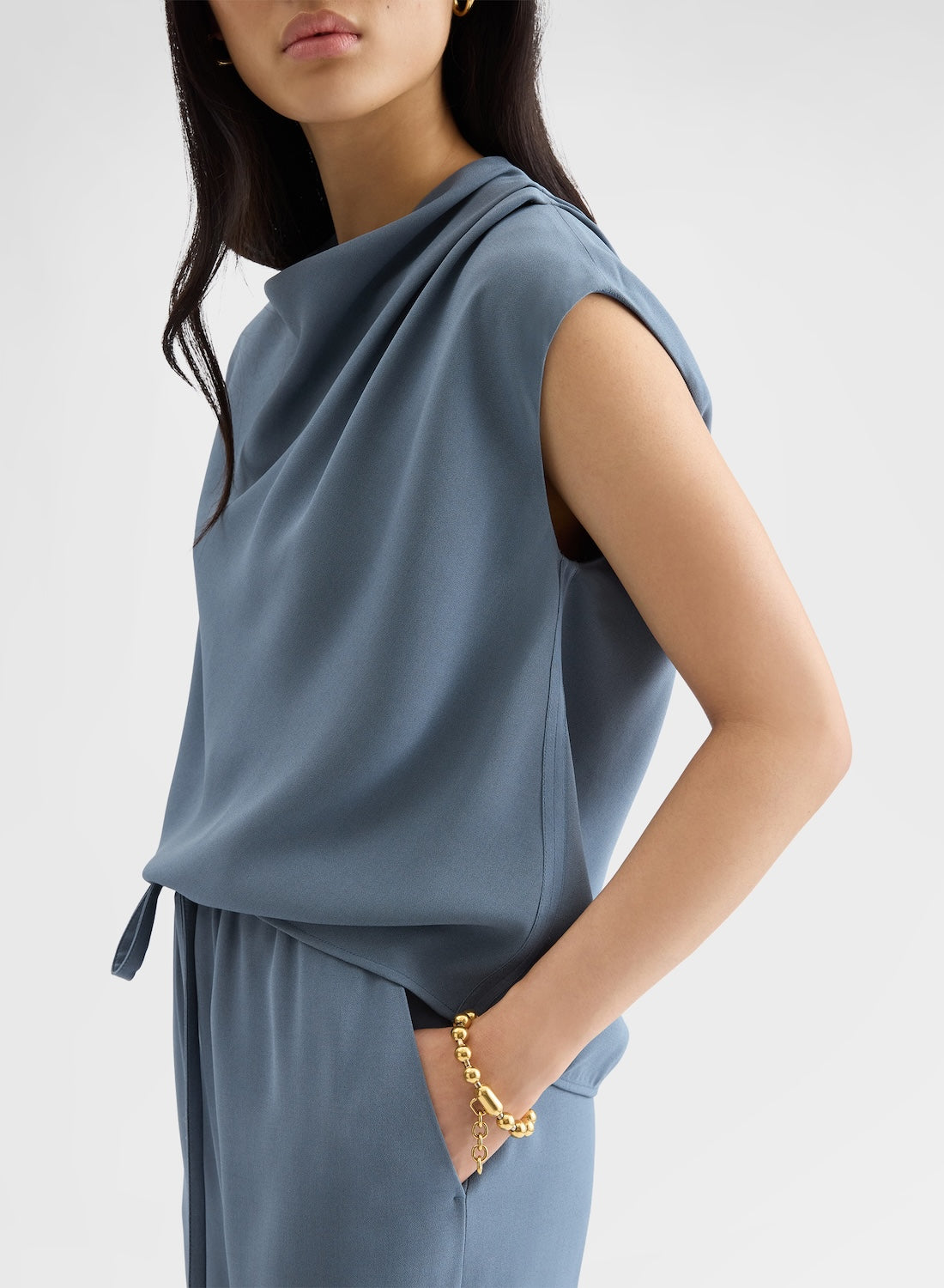 MATT SILK BLEND COWL-NECK TOP DARK POWDER