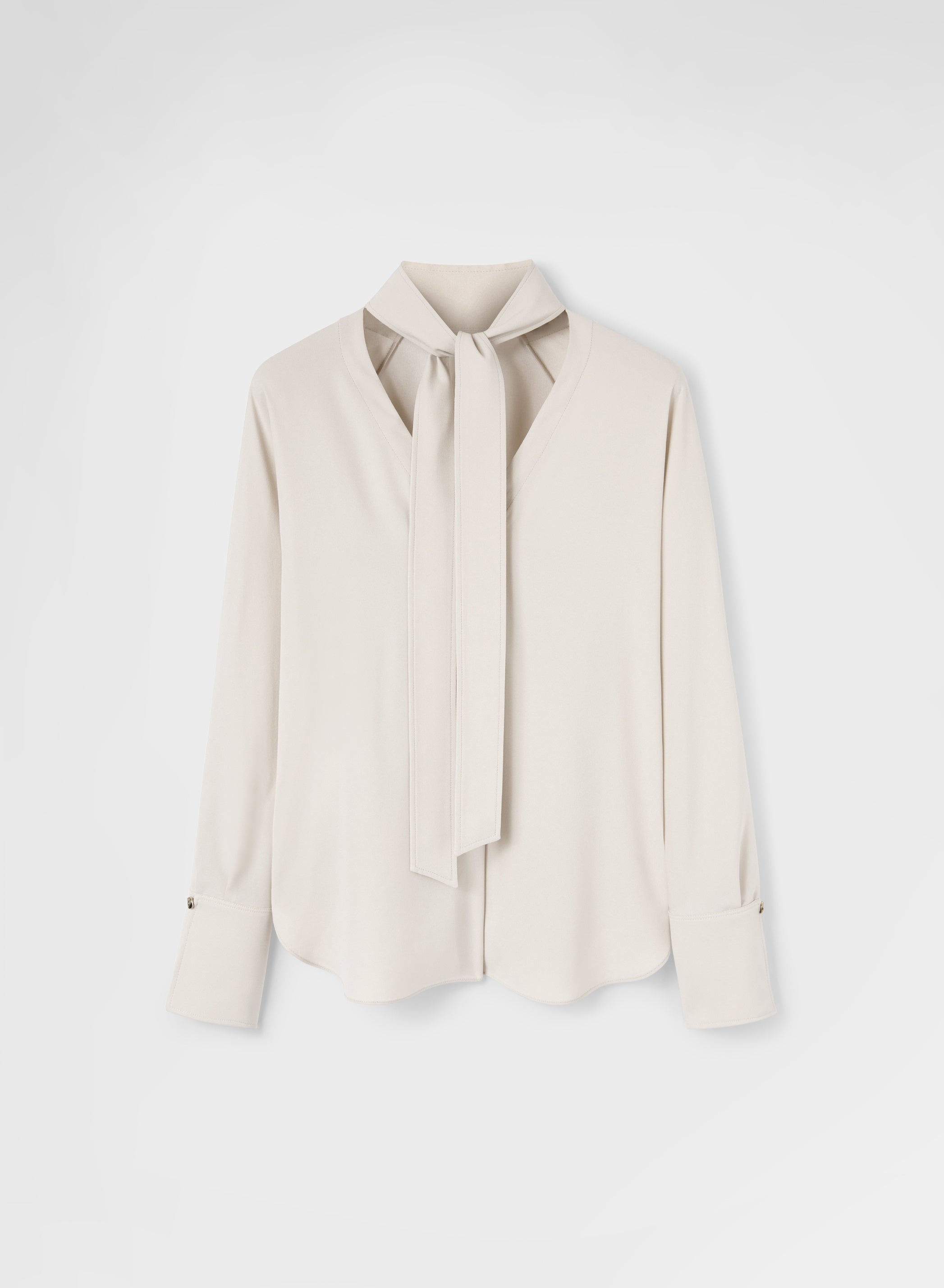MATT SILK BLEND SCARF BLOUSE GREIGE