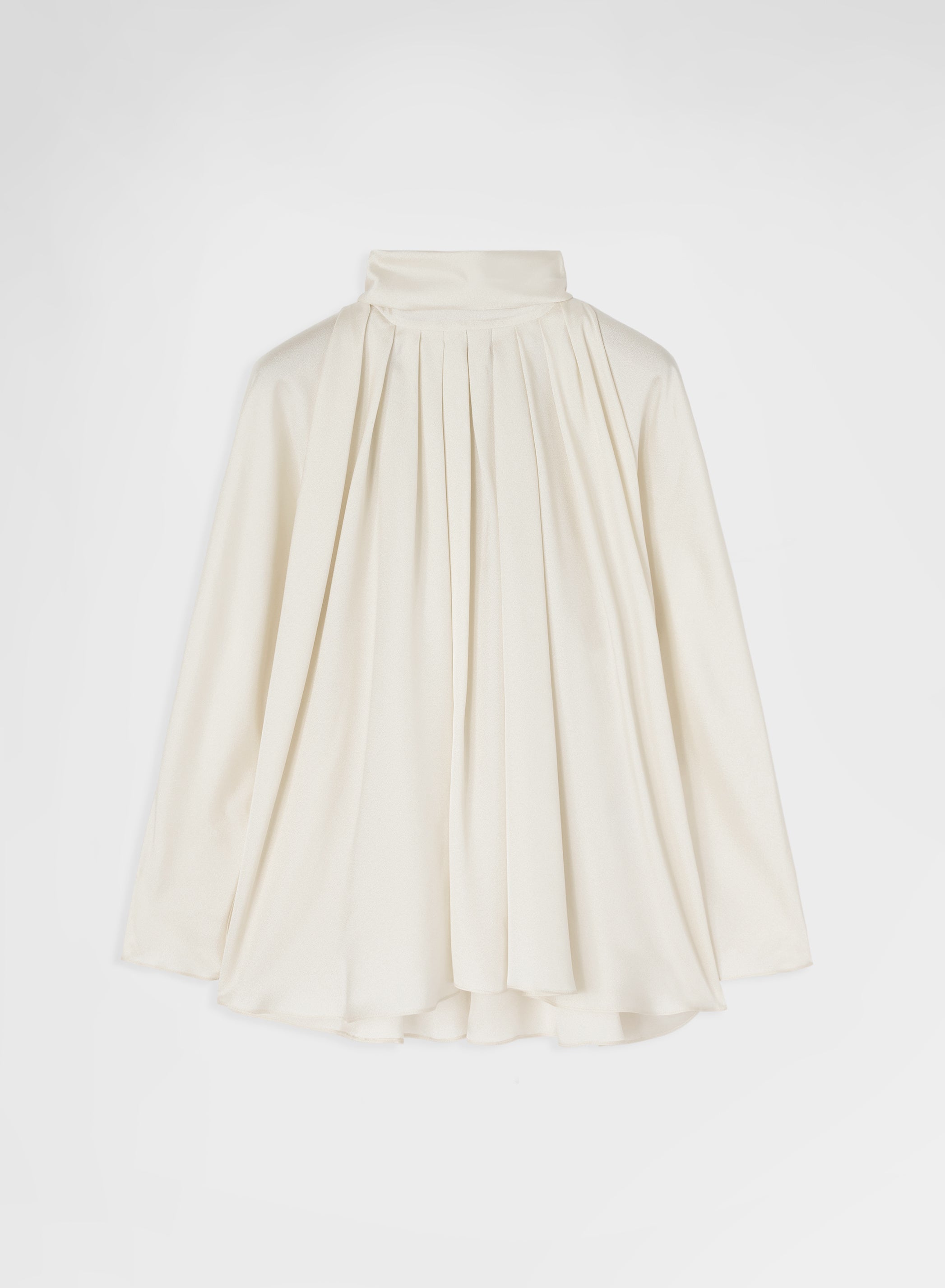SILK BLEND SABLE HIGH NECK DRAPED BLOUSE SNOW