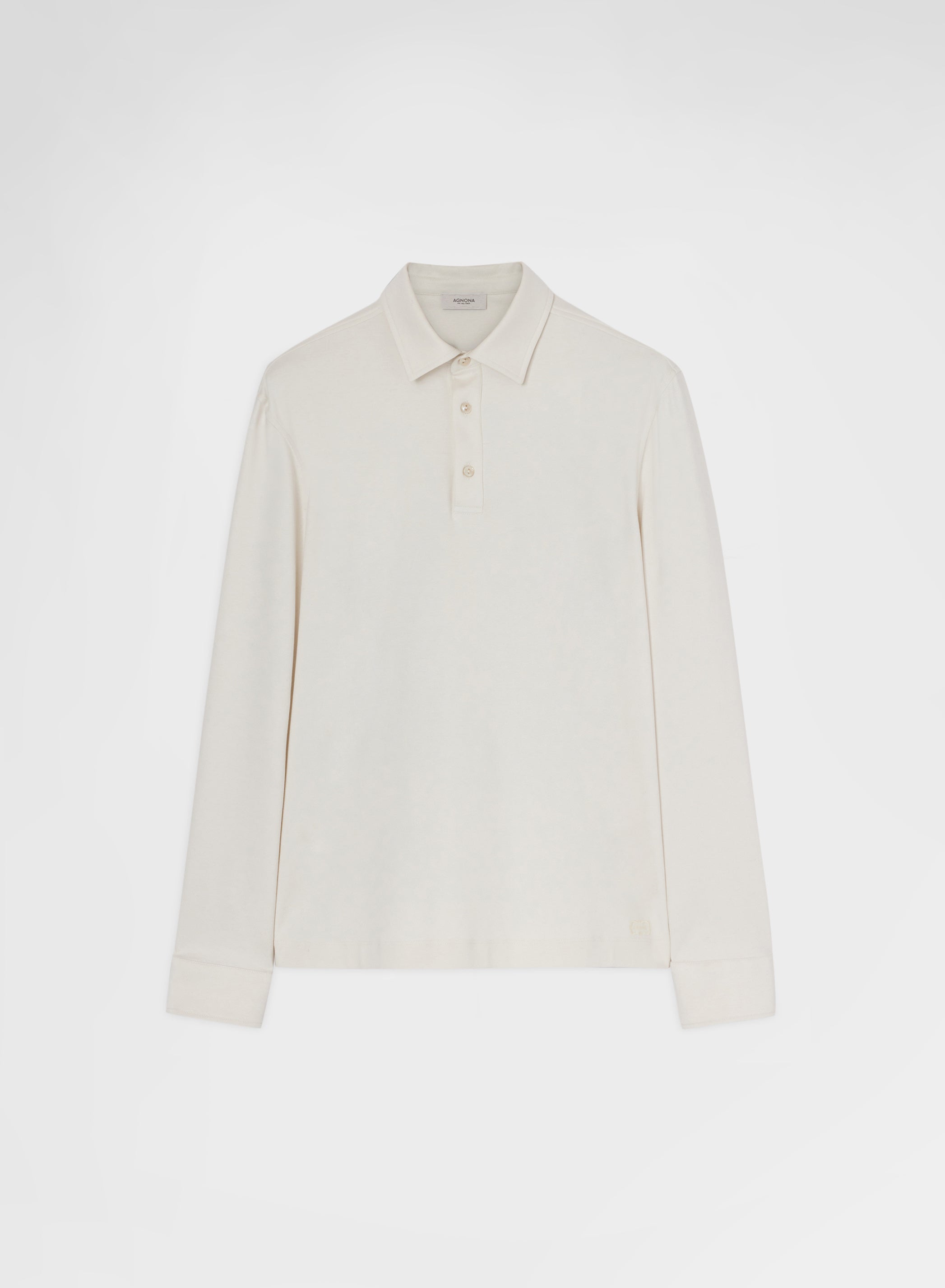 COTTON SILK INTERLOCK LONG SLEEVE POLO AGNONA WHITE