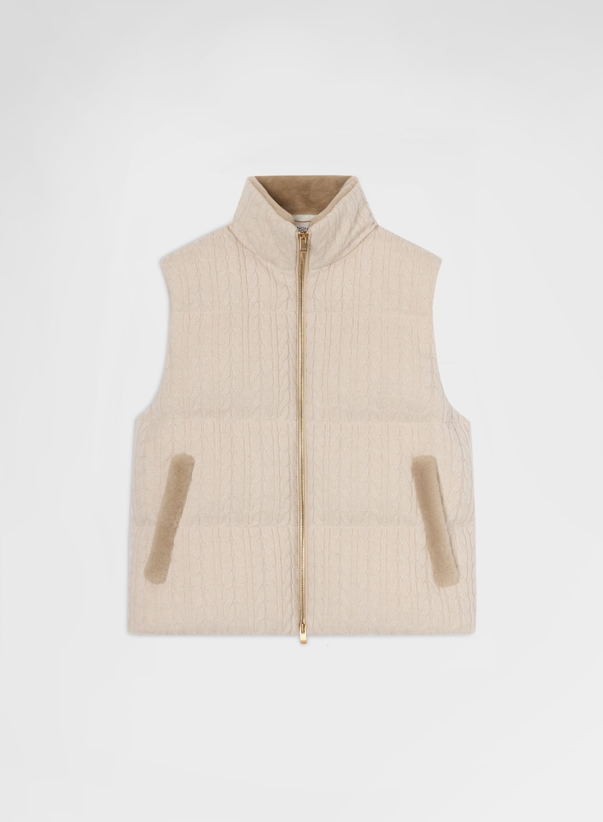 CABLE KNITTED CASHMERE CROPPED PUFFER VEST