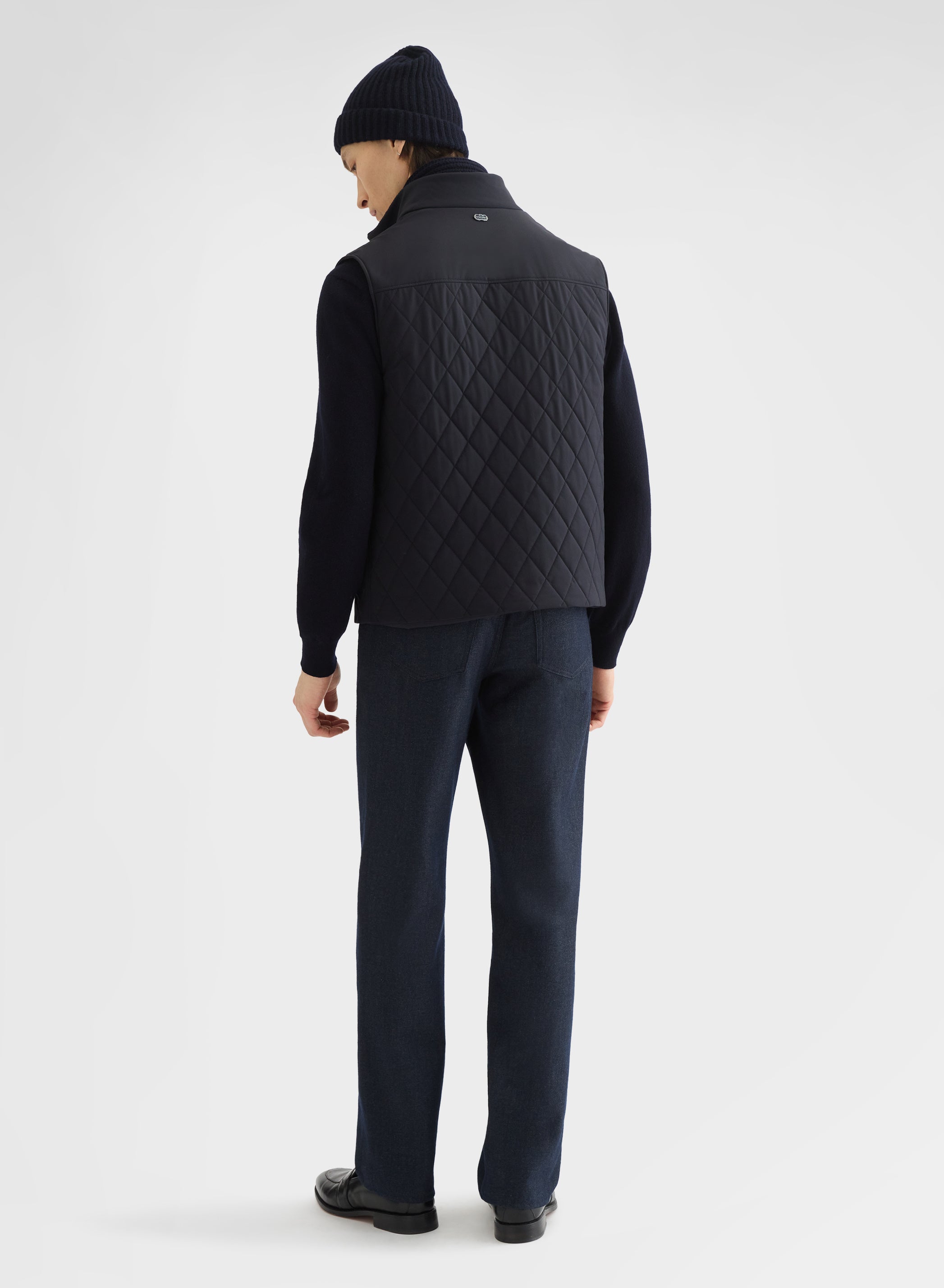NYLON TECH TWILL QUILTED VEST NAVY