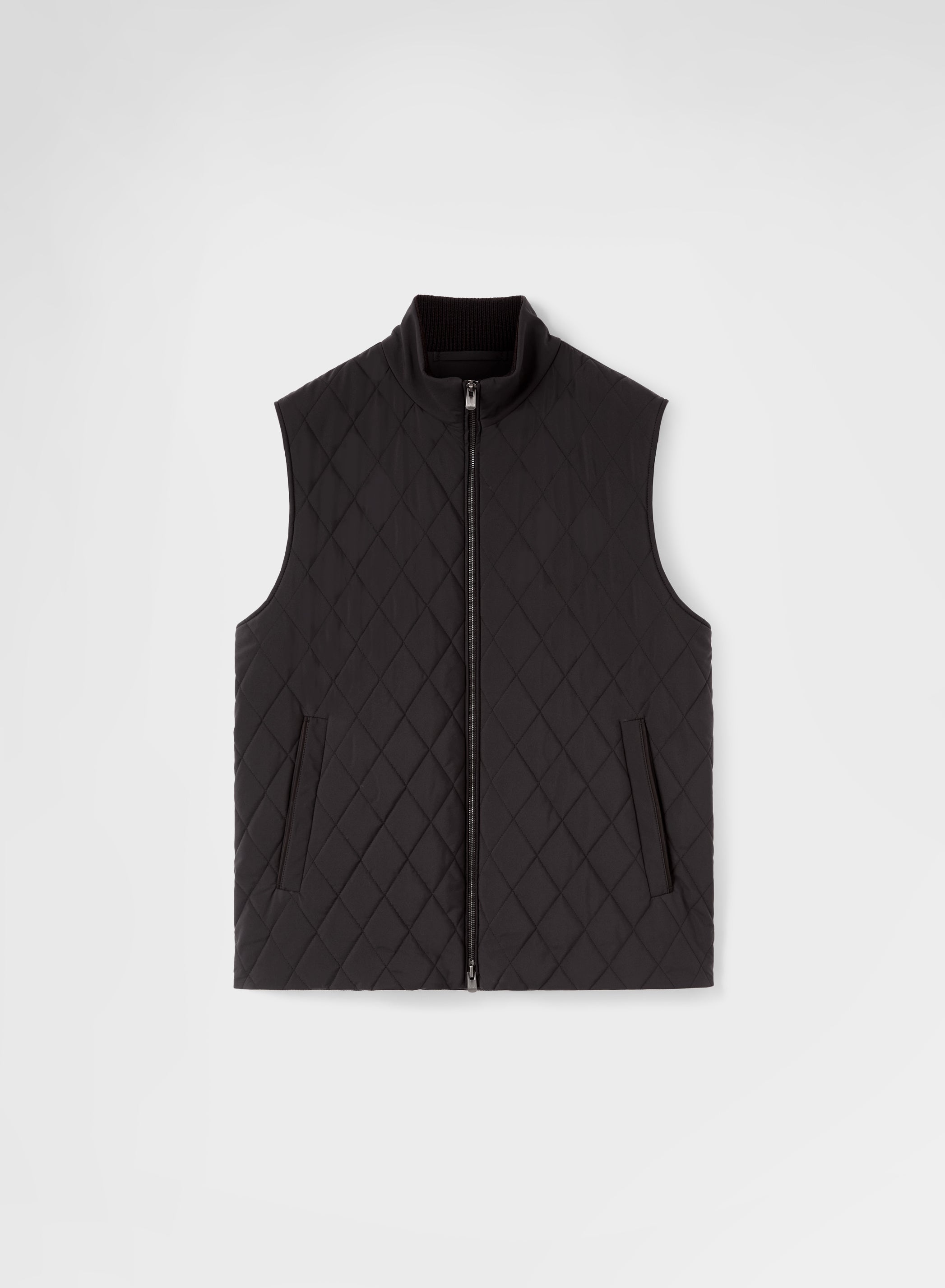 NYLON TECH TWILL QUILTED VEST CHOCOLATE