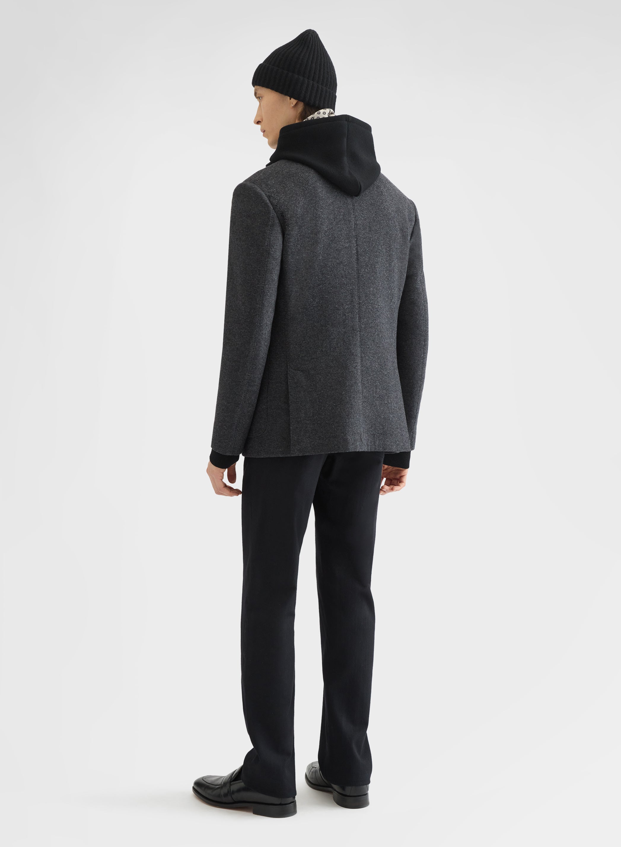 B-JERSEY DOUBLE FACE STAND COLLAR JACKET CHARCOAL