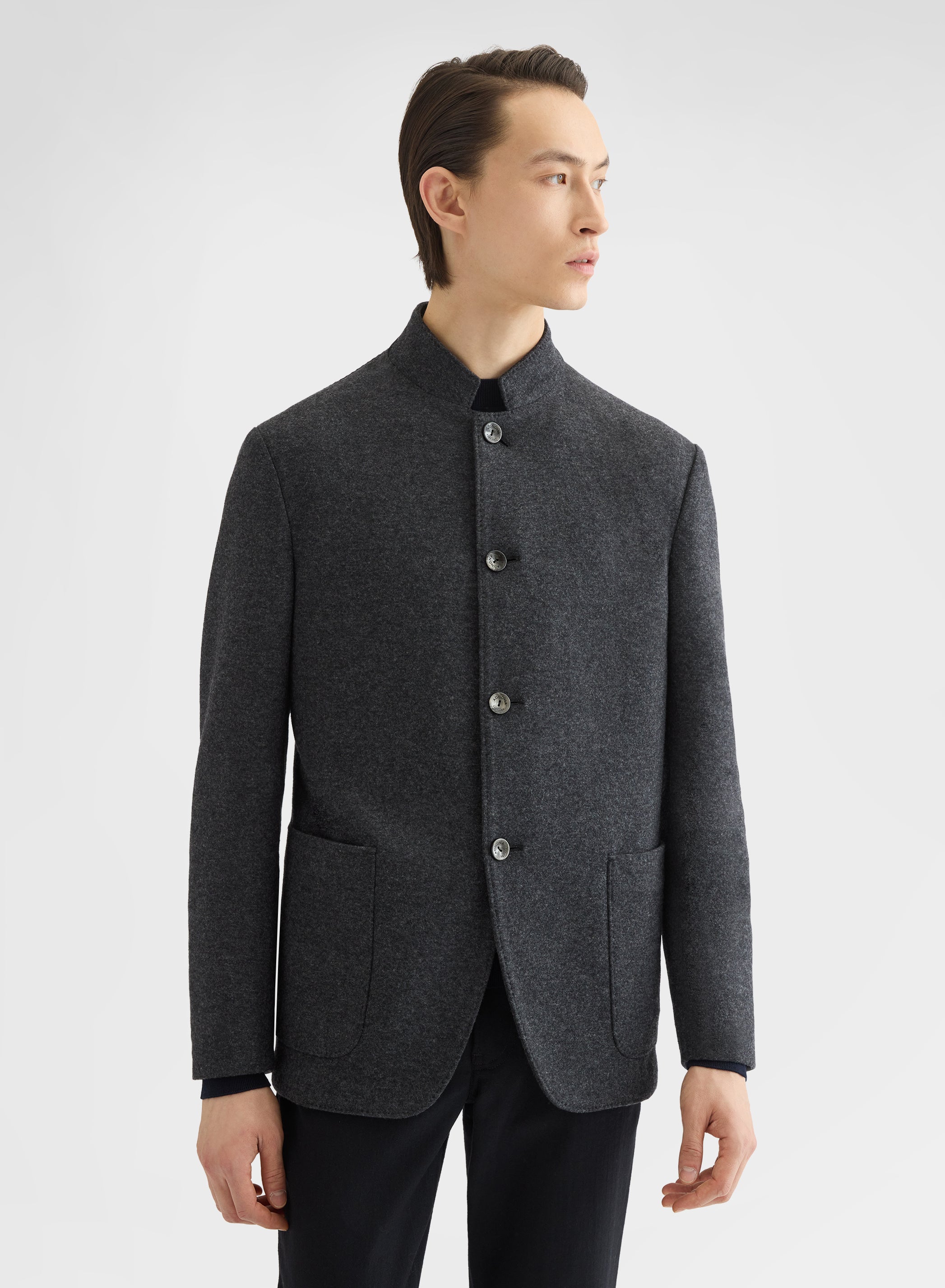 B-JERSEY DOUBLE FACE STAND COLLAR JACKET CHARCOAL