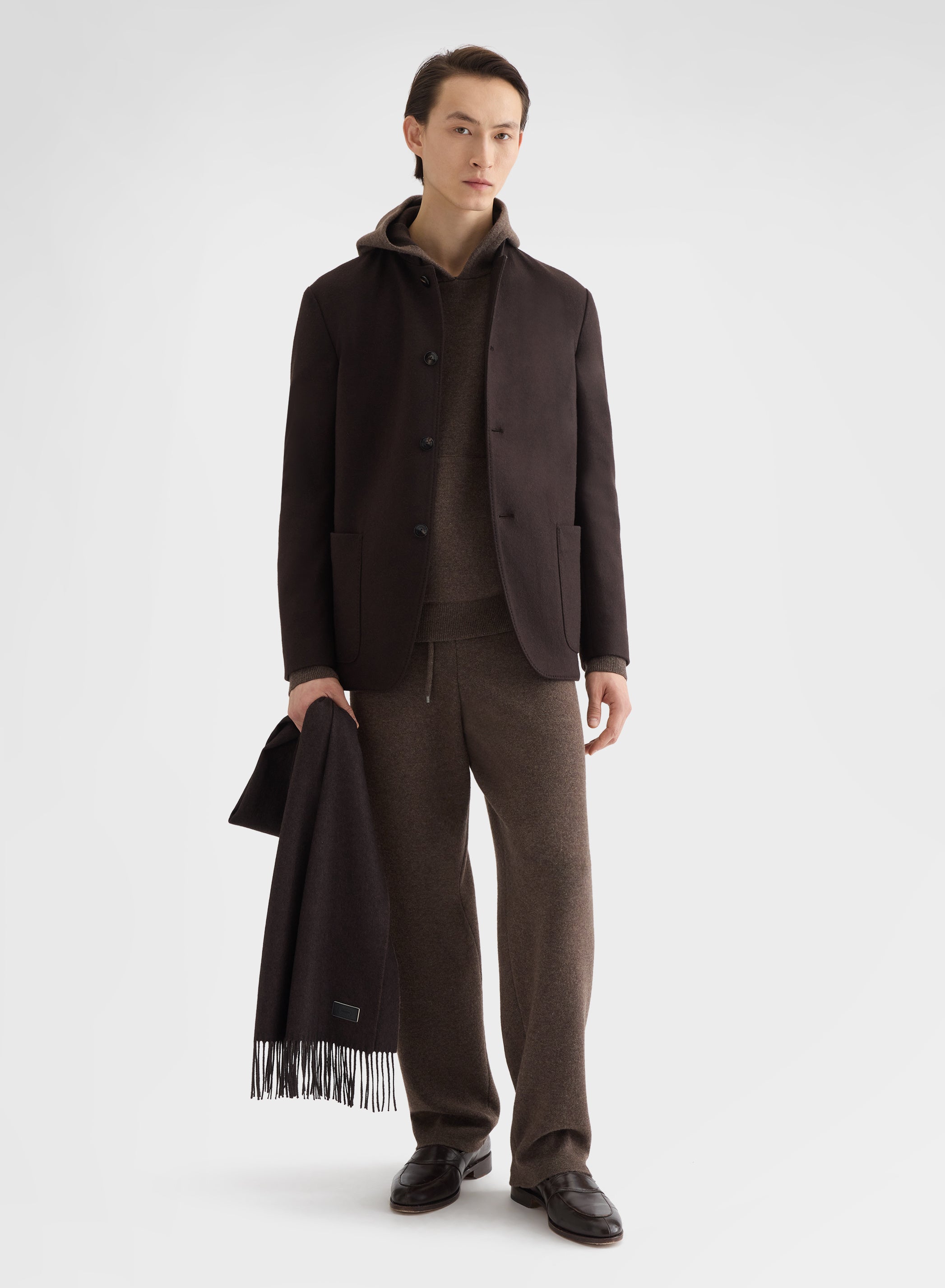 B-JERSEY DOUBLE FACE FOUR BUTTON BLAZER CHOCOLATE