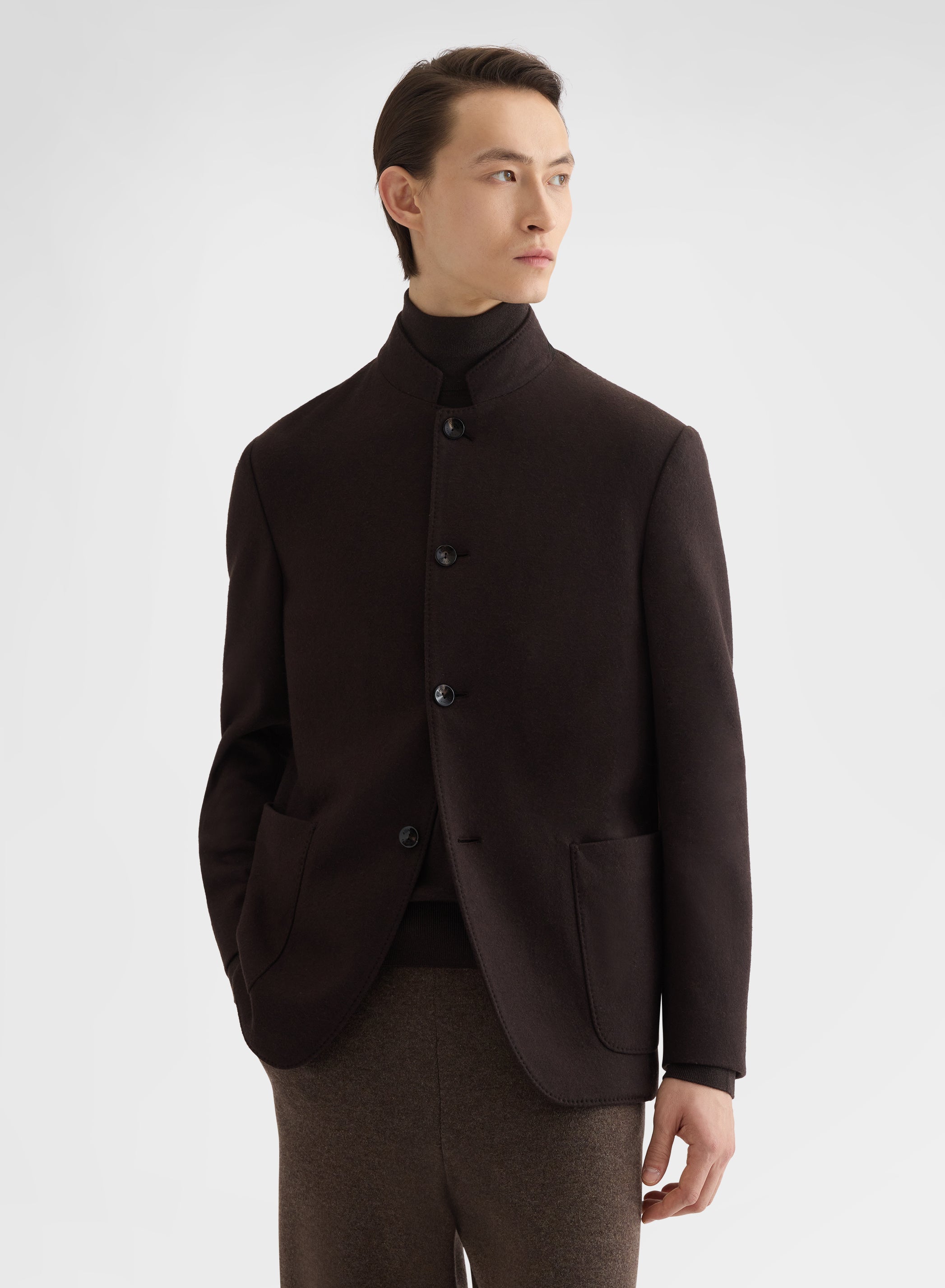 B-JERSEY DOUBLE FACE FOUR BUTTON BLAZER CHOCOLATE
