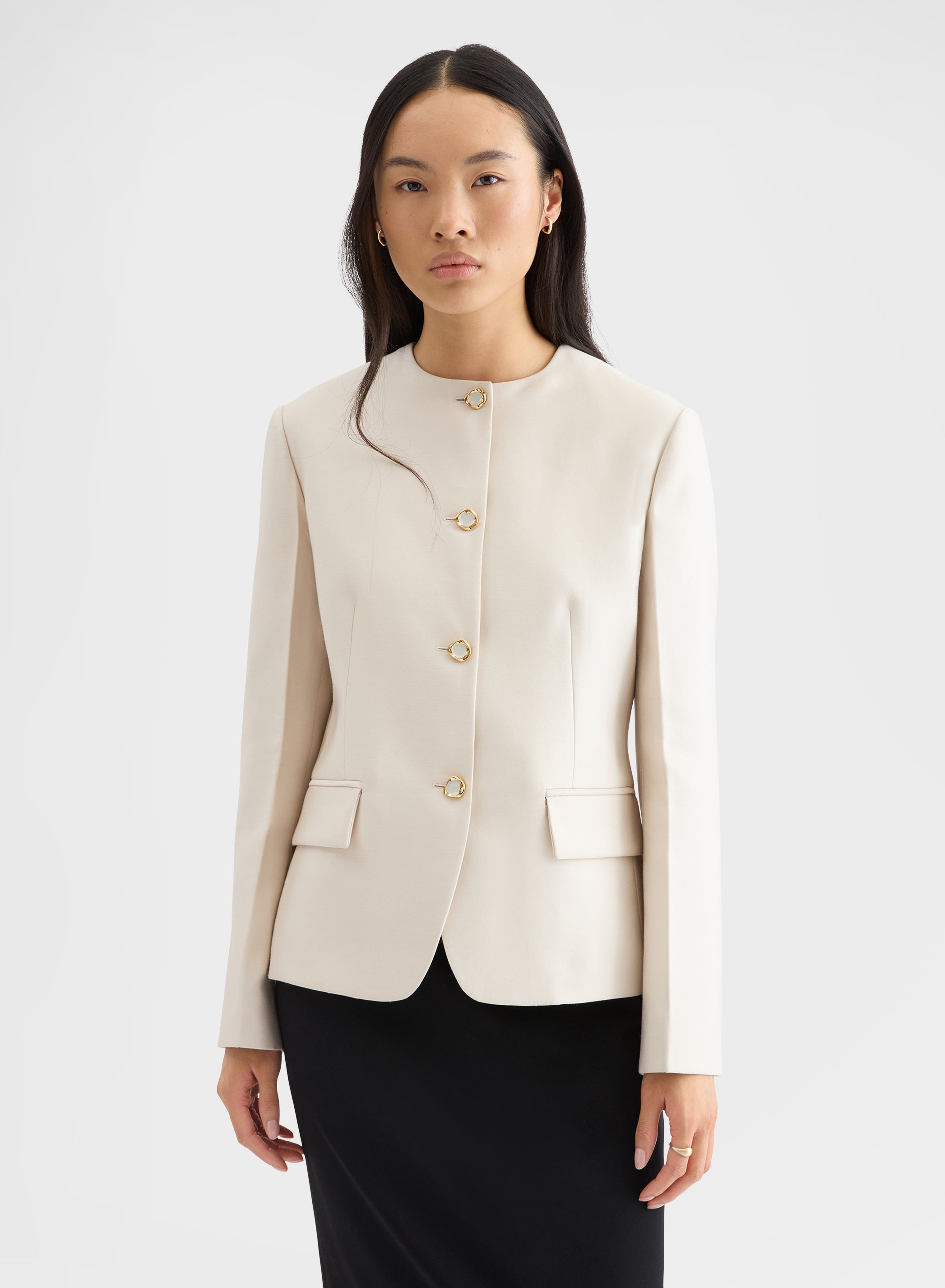 DOUBLE WOOL SILK FITTED BLAZER SNOW