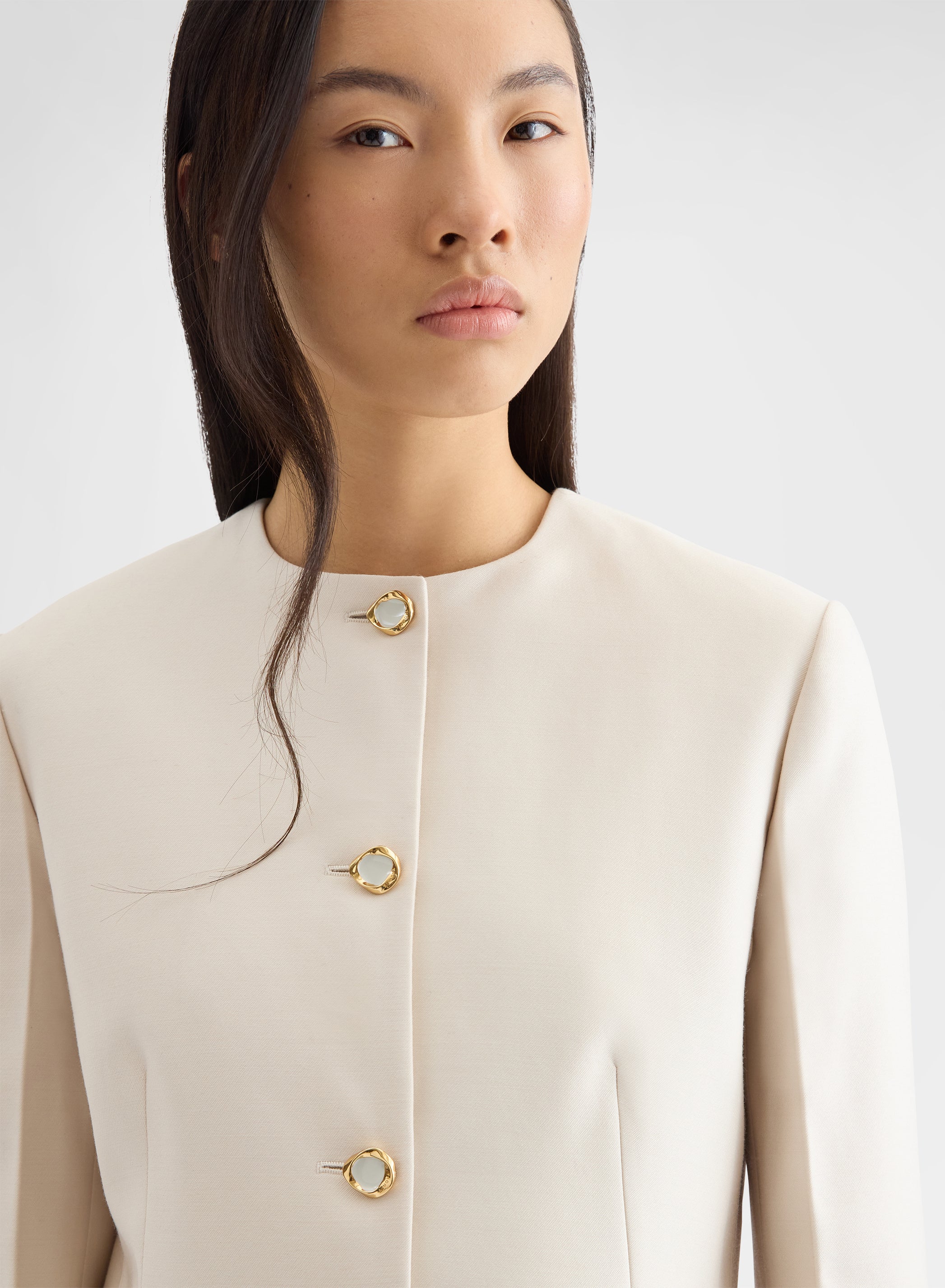 DOUBLE WOOL SILK FITTED BLAZER SNOW